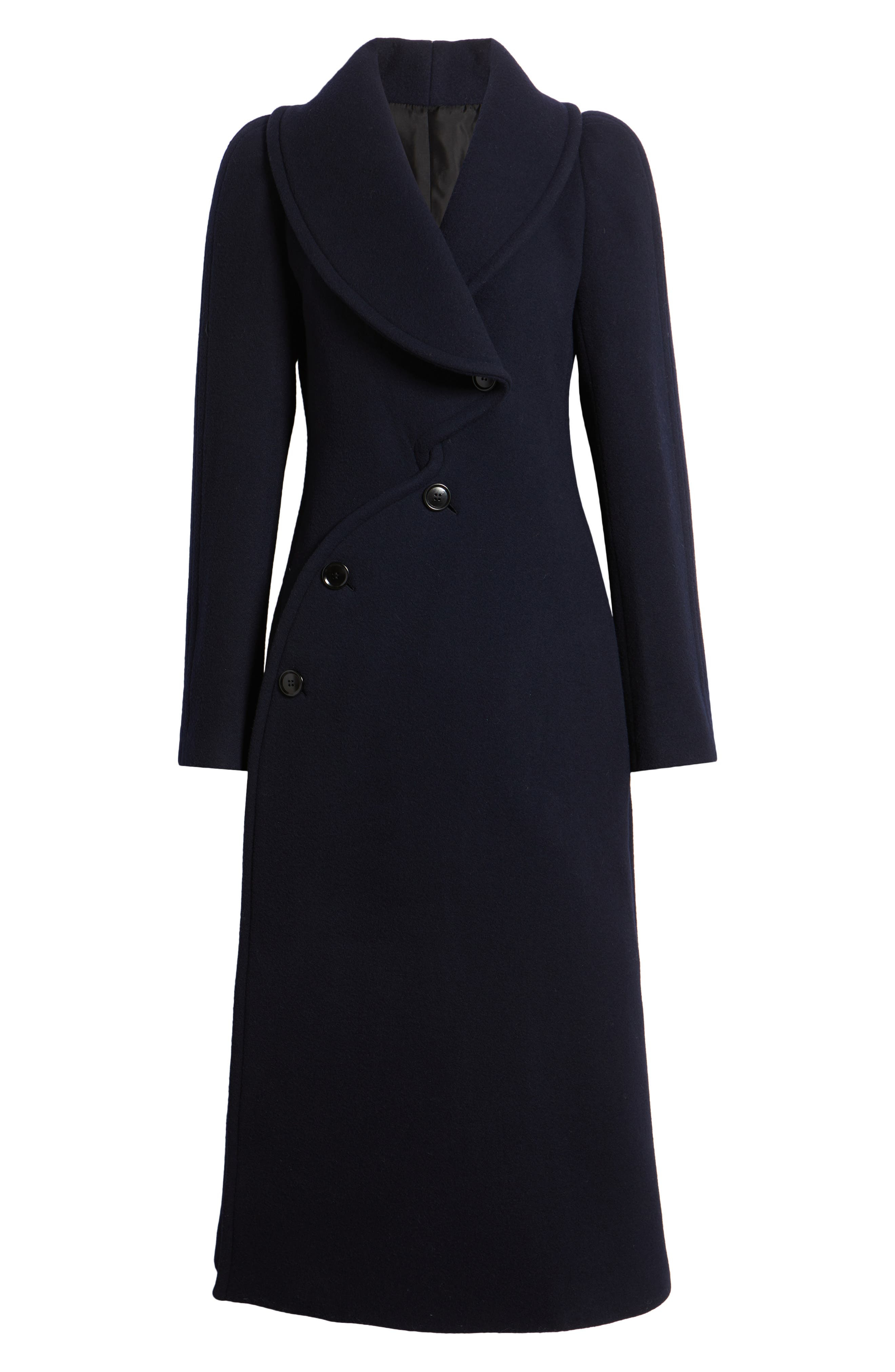 Alaïa Double Face Merino Wool Curved Coat in Minuit at Nordstrom - 4