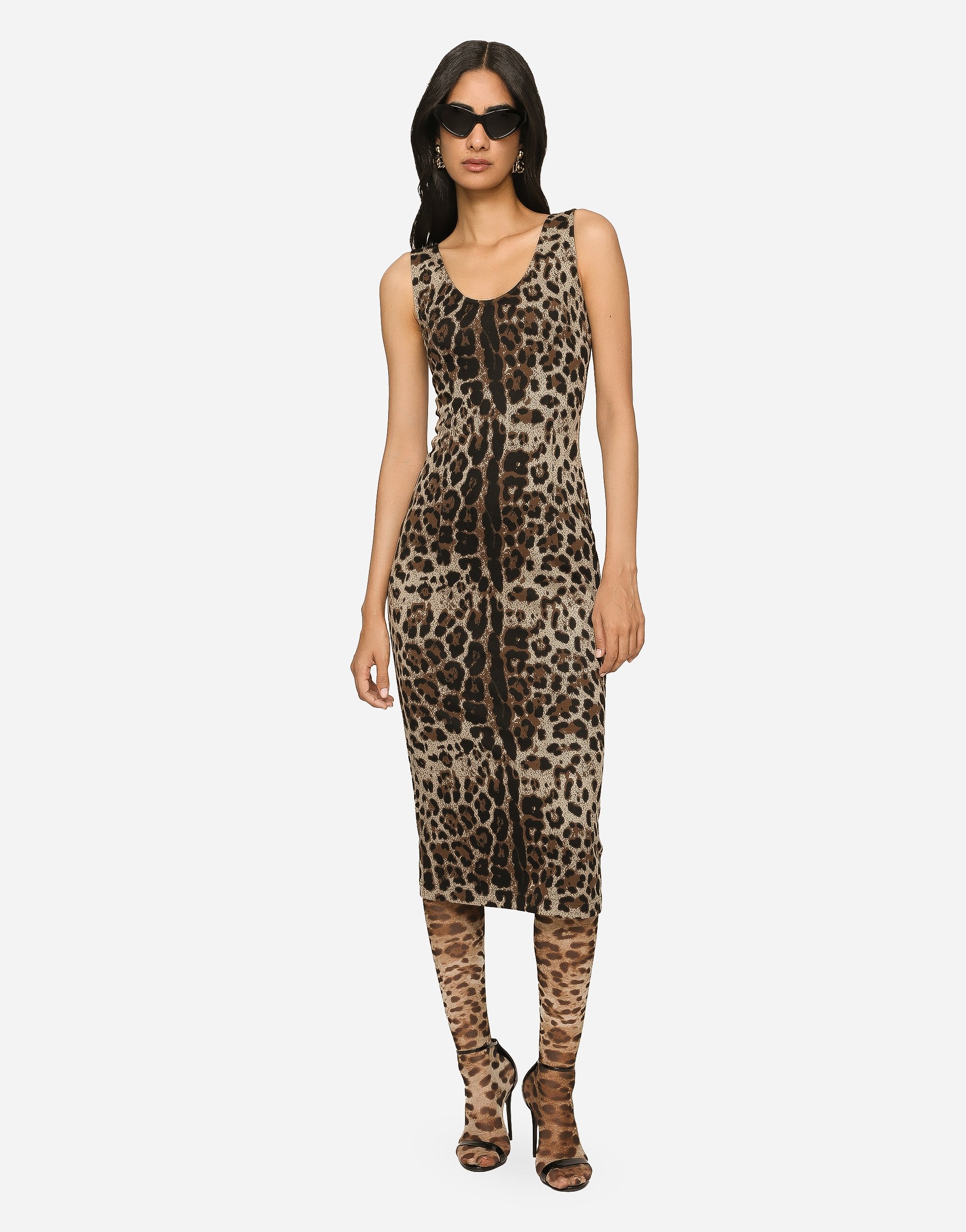 Long jersey dress with jacquard leopard design - 2