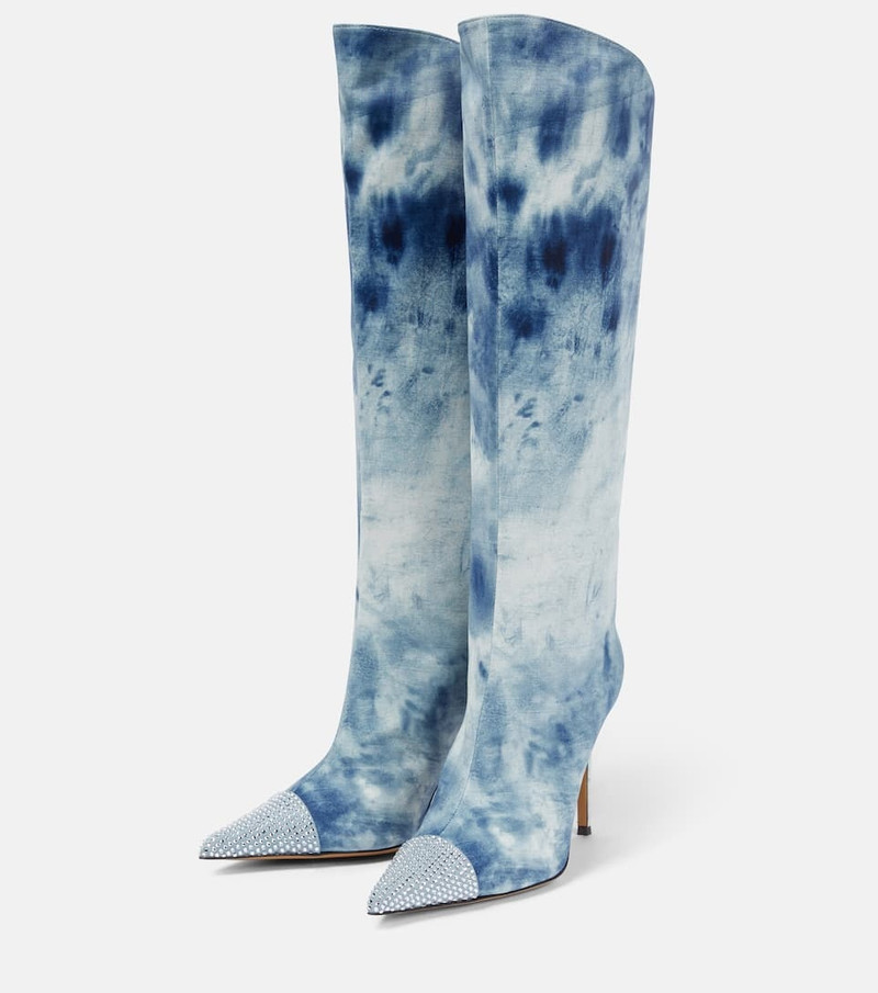 Tie-dye denim knee-high boots 5