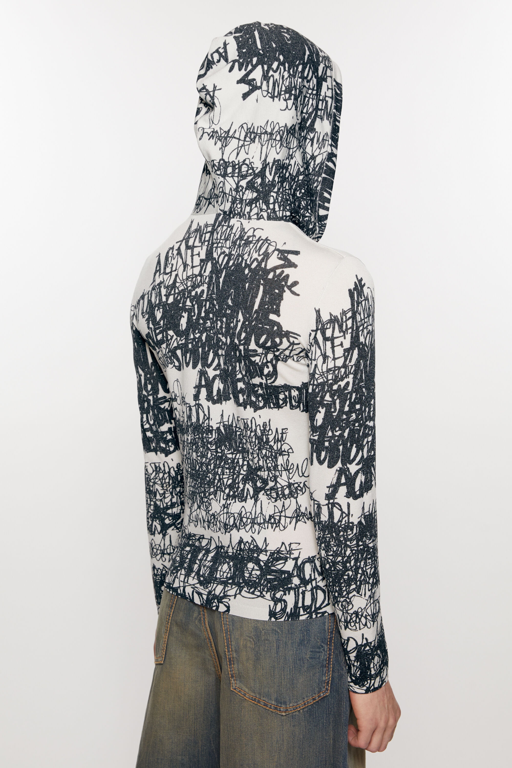 Hooded printed top - Light grey/black - 3