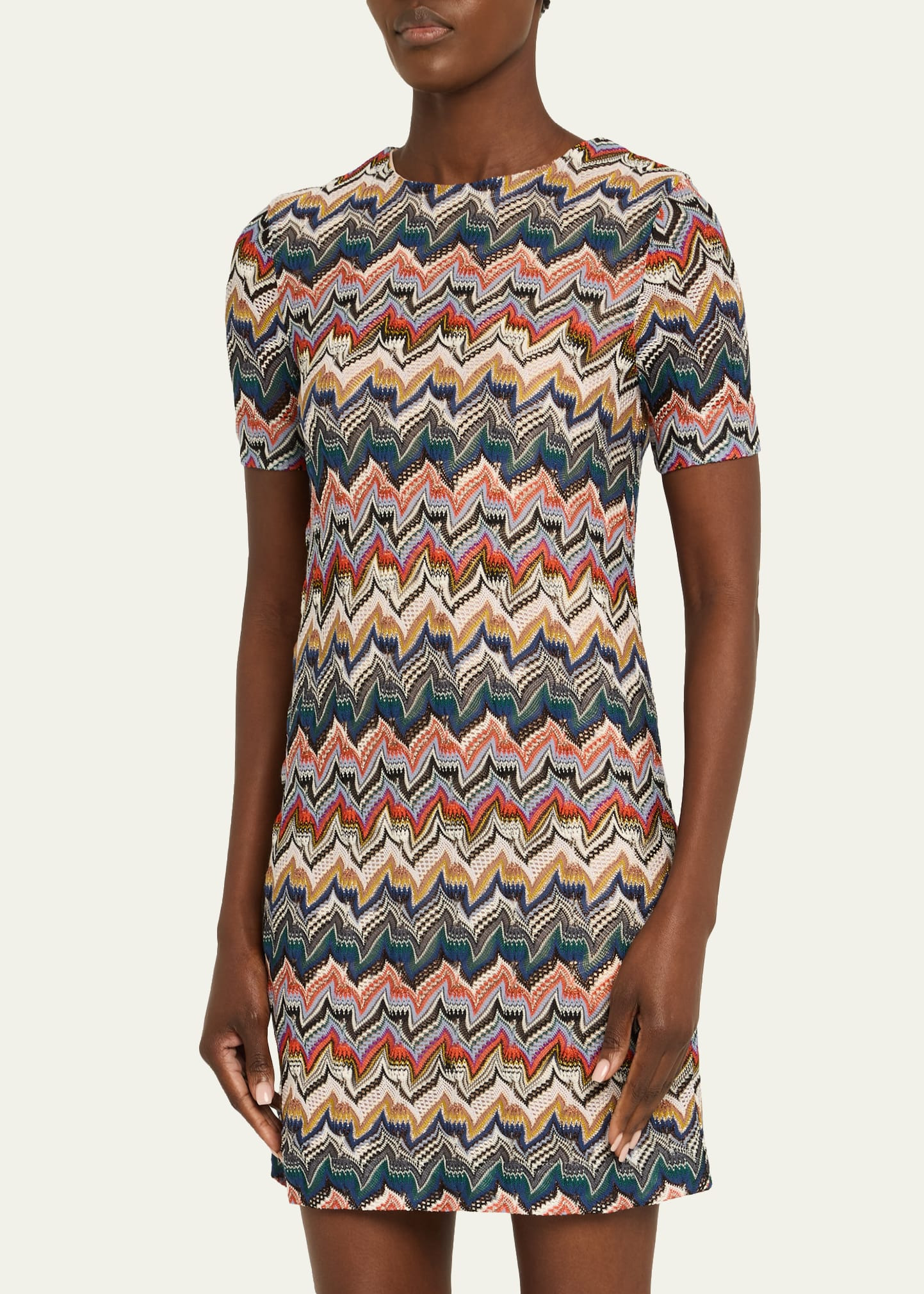 Metallic Zigzag Short-Sleeve Mini Dress - 4