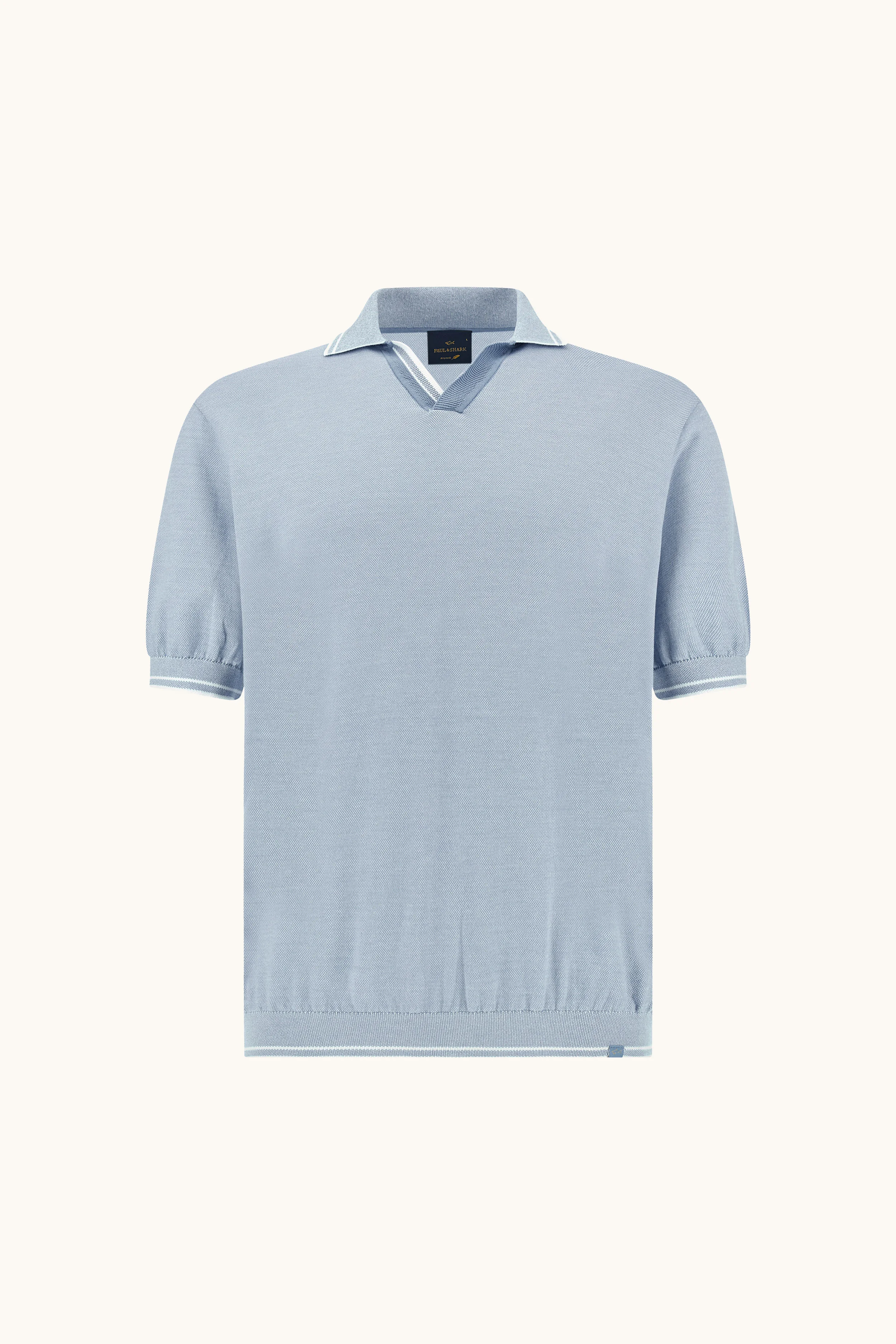 POLO SHIRT WITH OPEN COLLAR IN PIUMA COTTON - 1