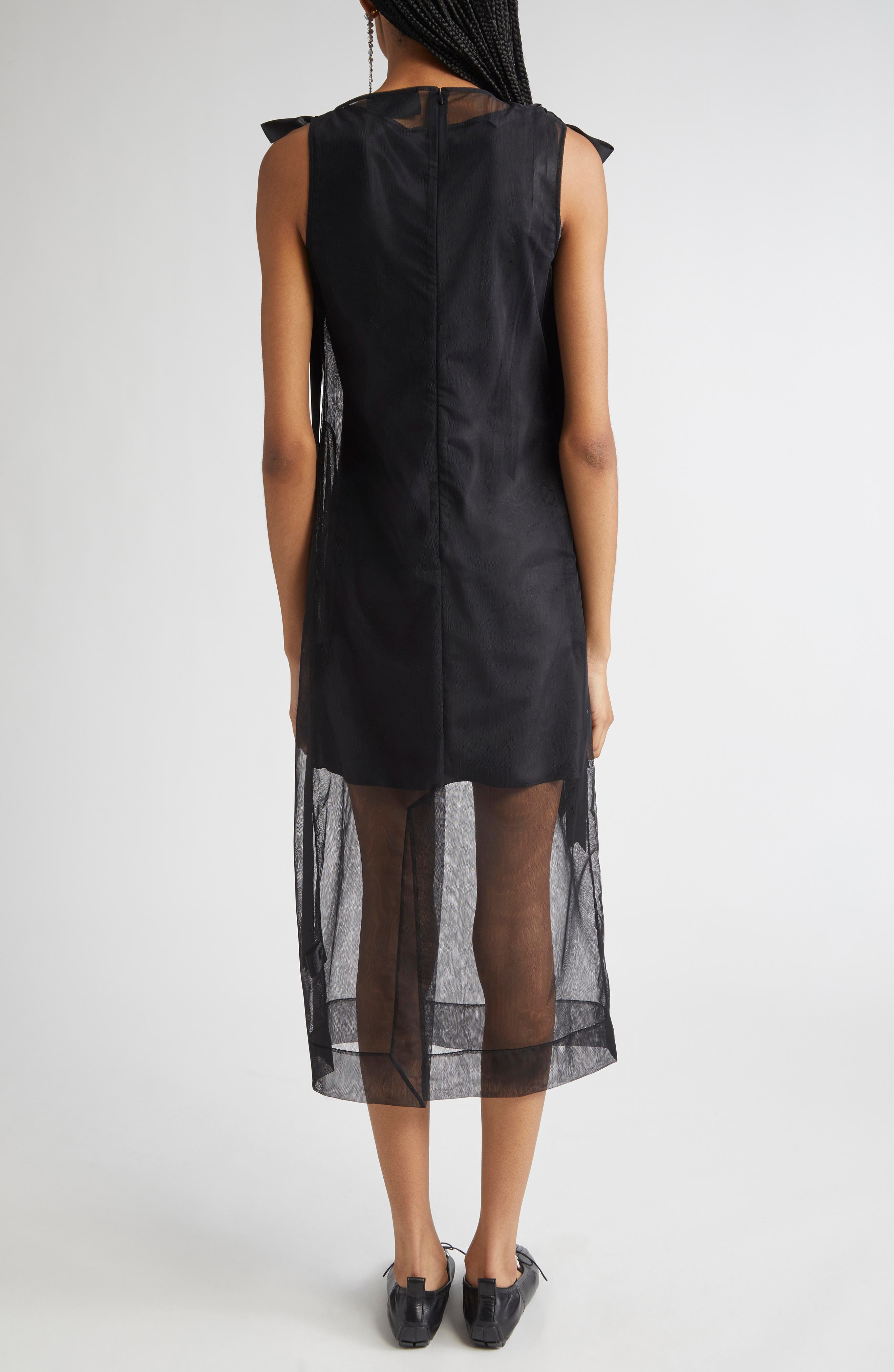 Simone Rocha Bow Detail Sheer Tulle Midi Dress in Black at Nordstrom - 3