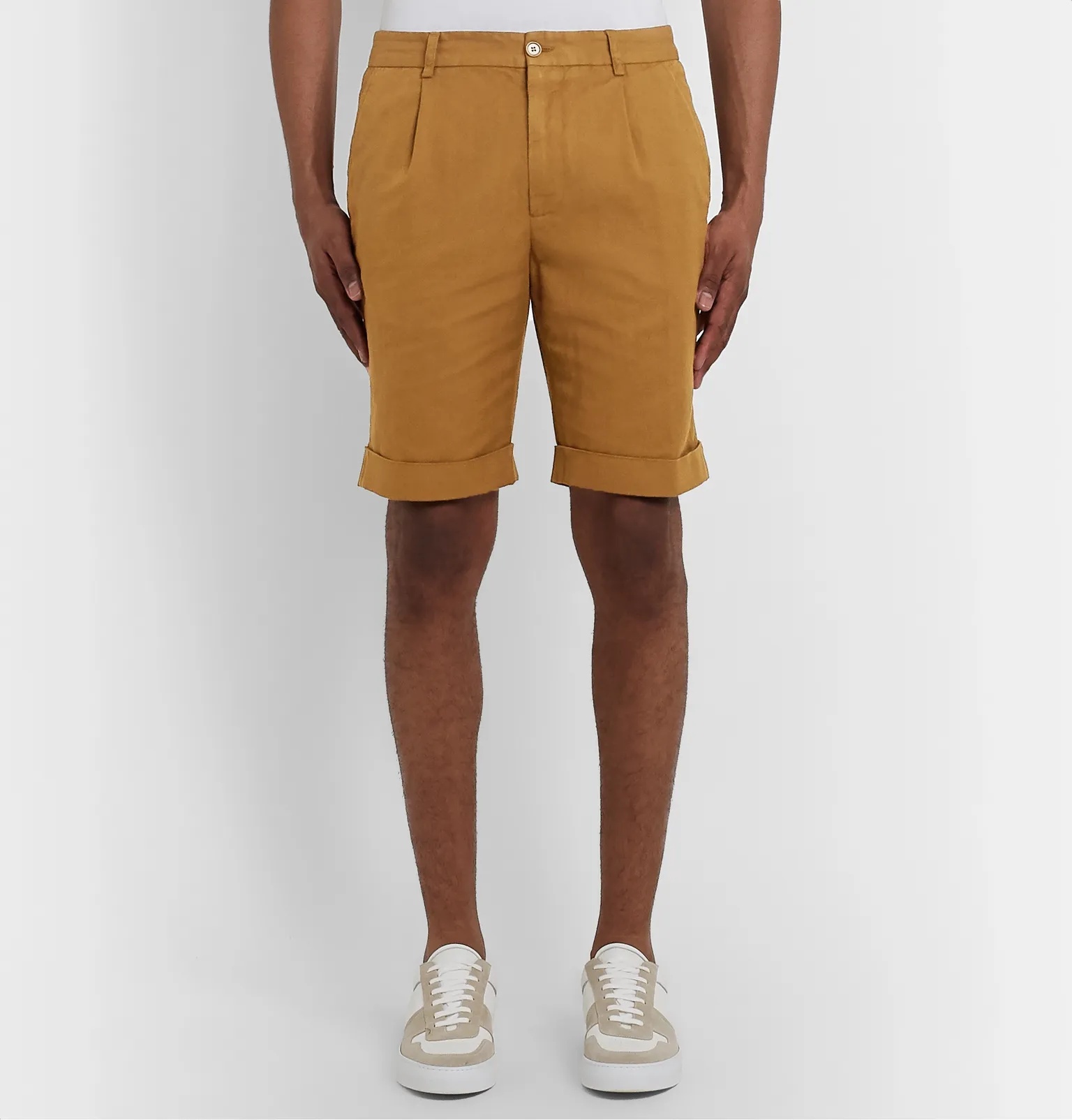 Slim-Fit Pleated Cotton and Linen-Blend Shorts - 4