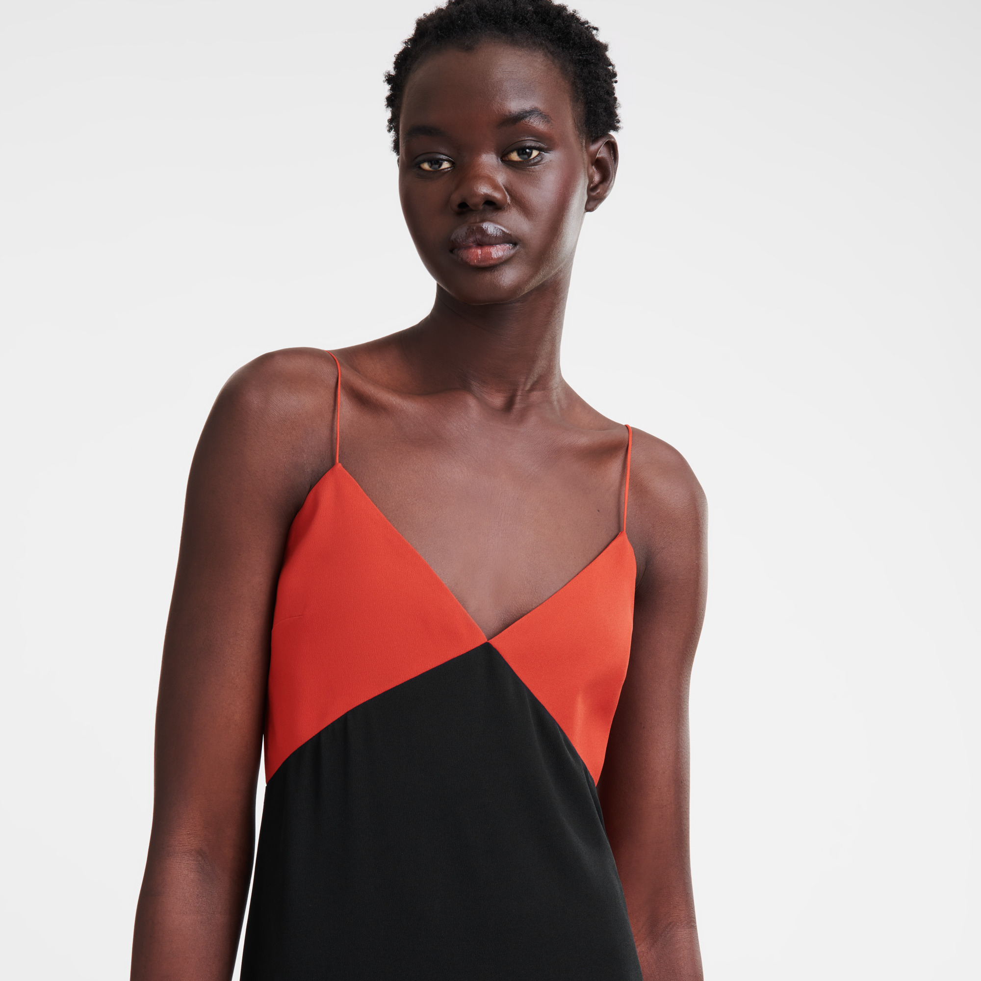 Long dress Paprika/Black - Crepe de Chine - 3
