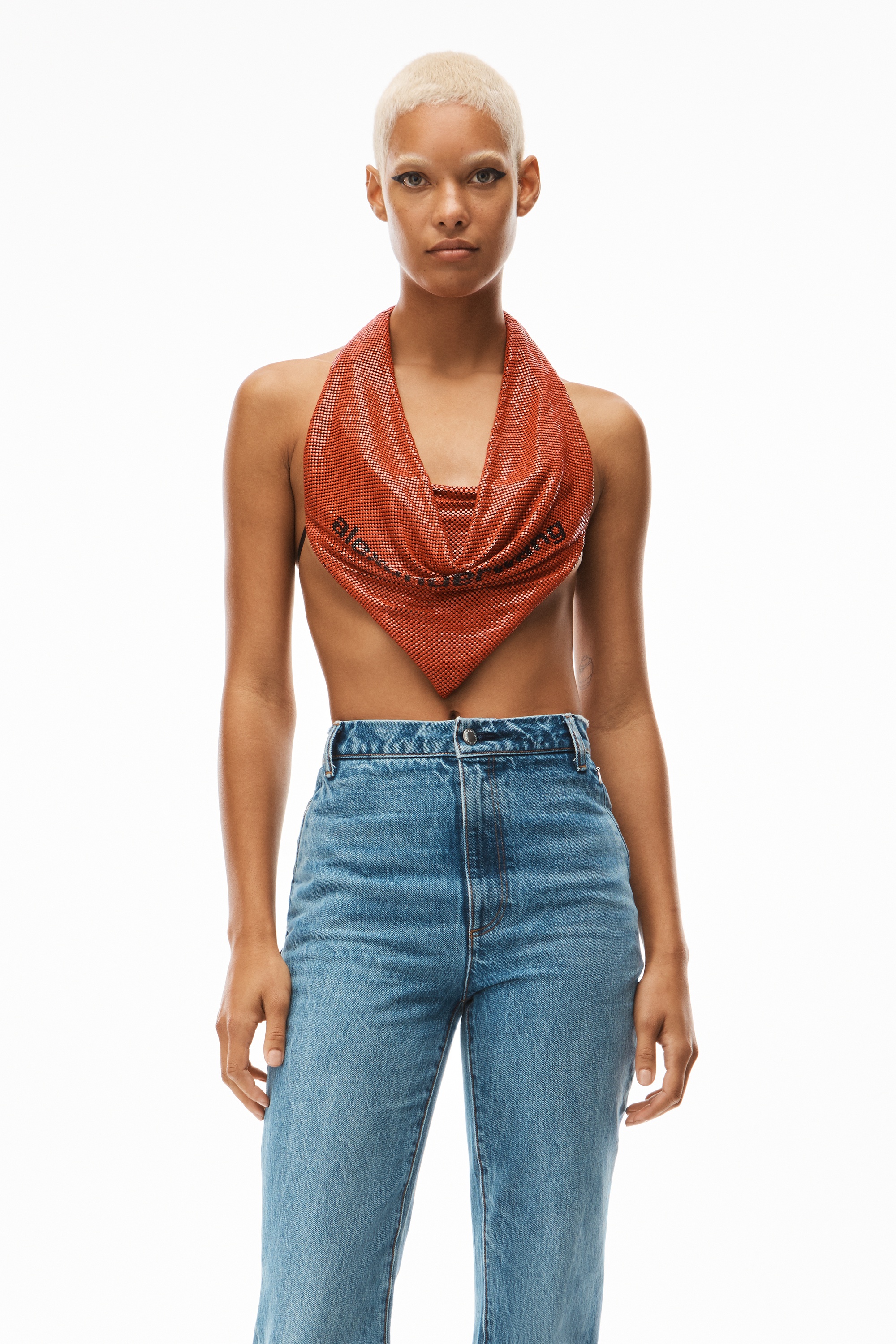 COWL CROP HALTER TOP IN METAL CHAINMAIL - 2