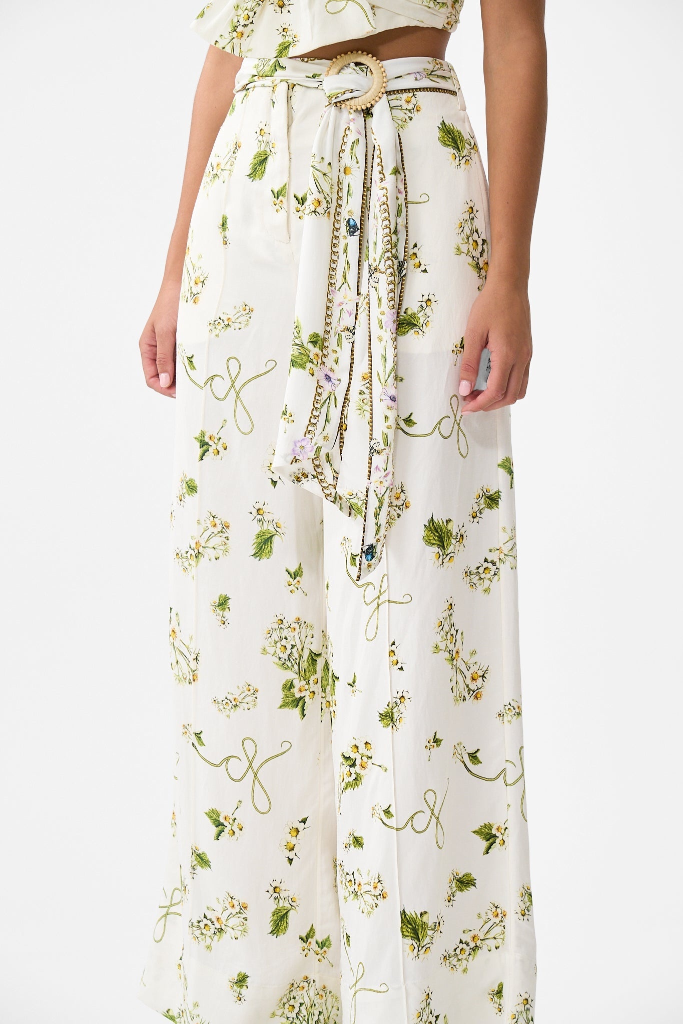 SCARF BELT WIDE LEG PANT - 5