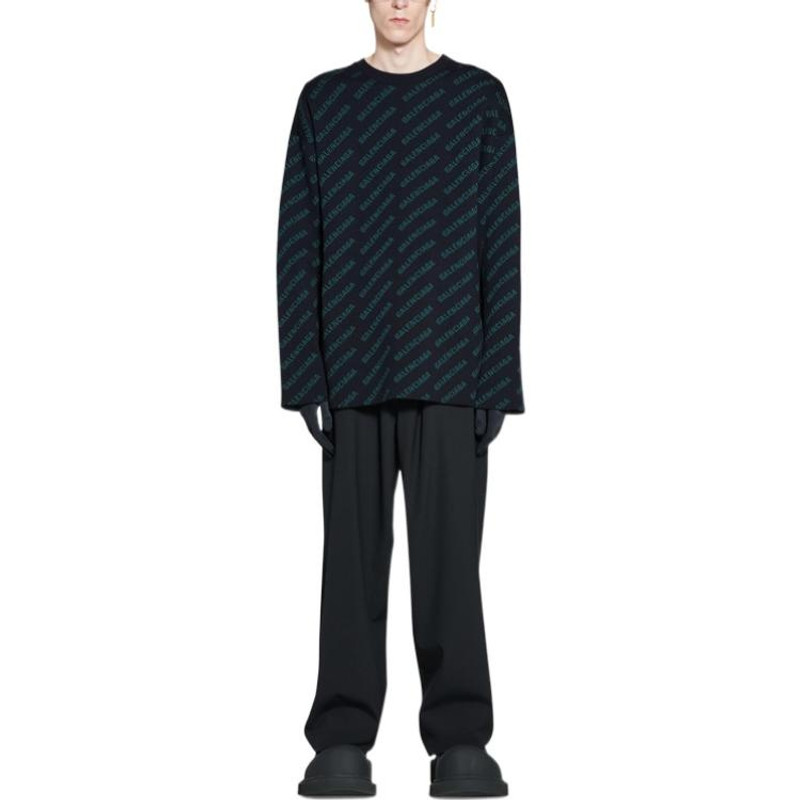 BALENCIAGA Men's Mini Allover Logo Sweater in Blue outlook