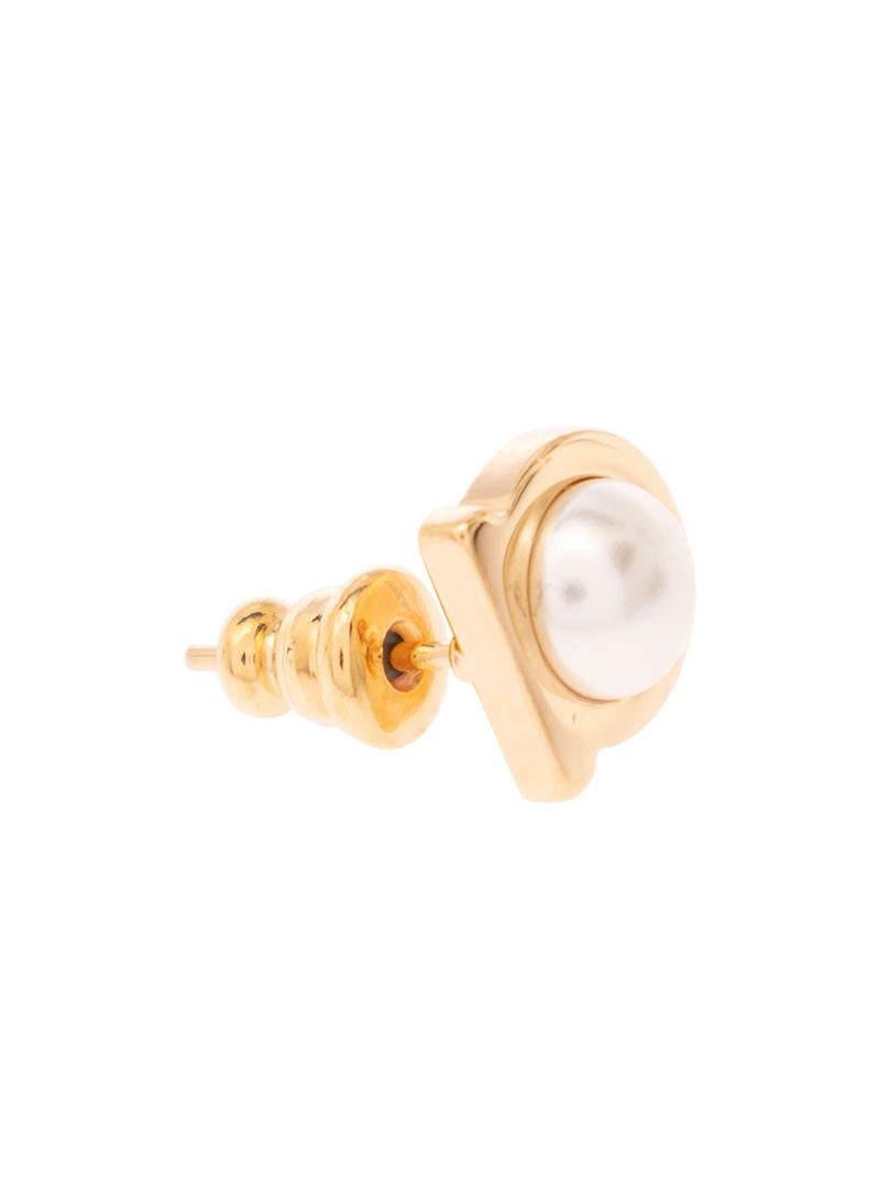 FERRAGAMO Stud G Pearl Metallic Brass Glass Earrings outlook