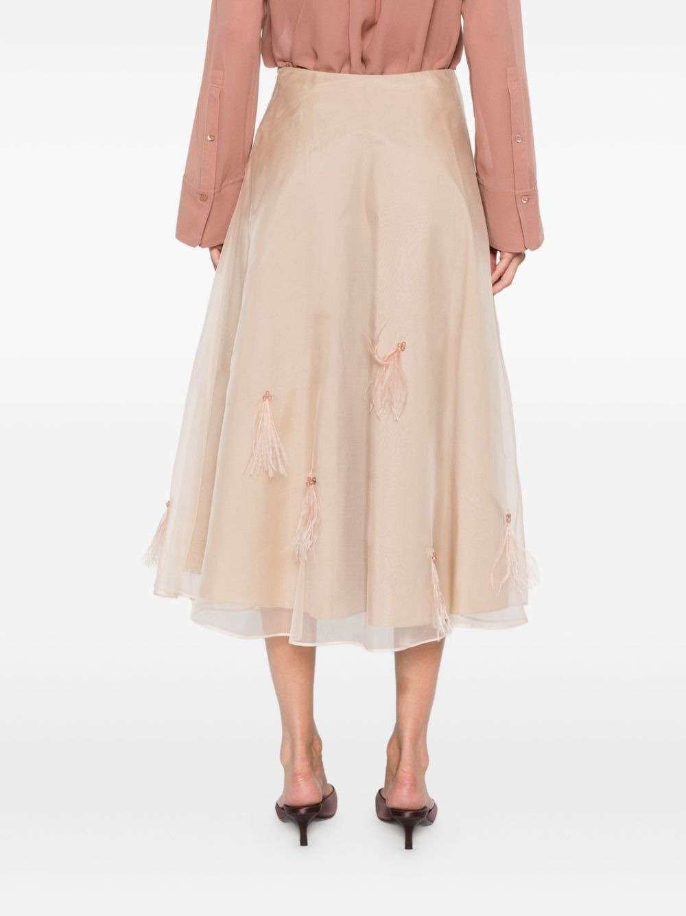 feather-embellished tulle skirt - 4