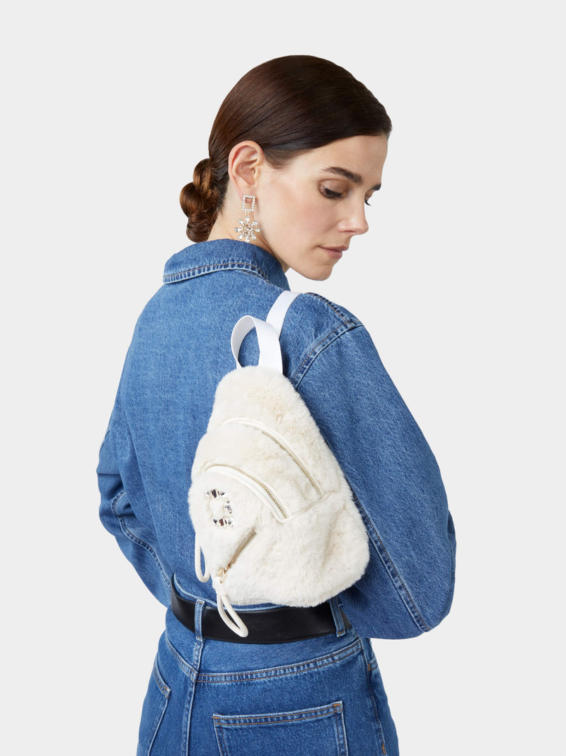 Walky Viv' Strass Buckle Mini Backpack in Faux Fur 8
