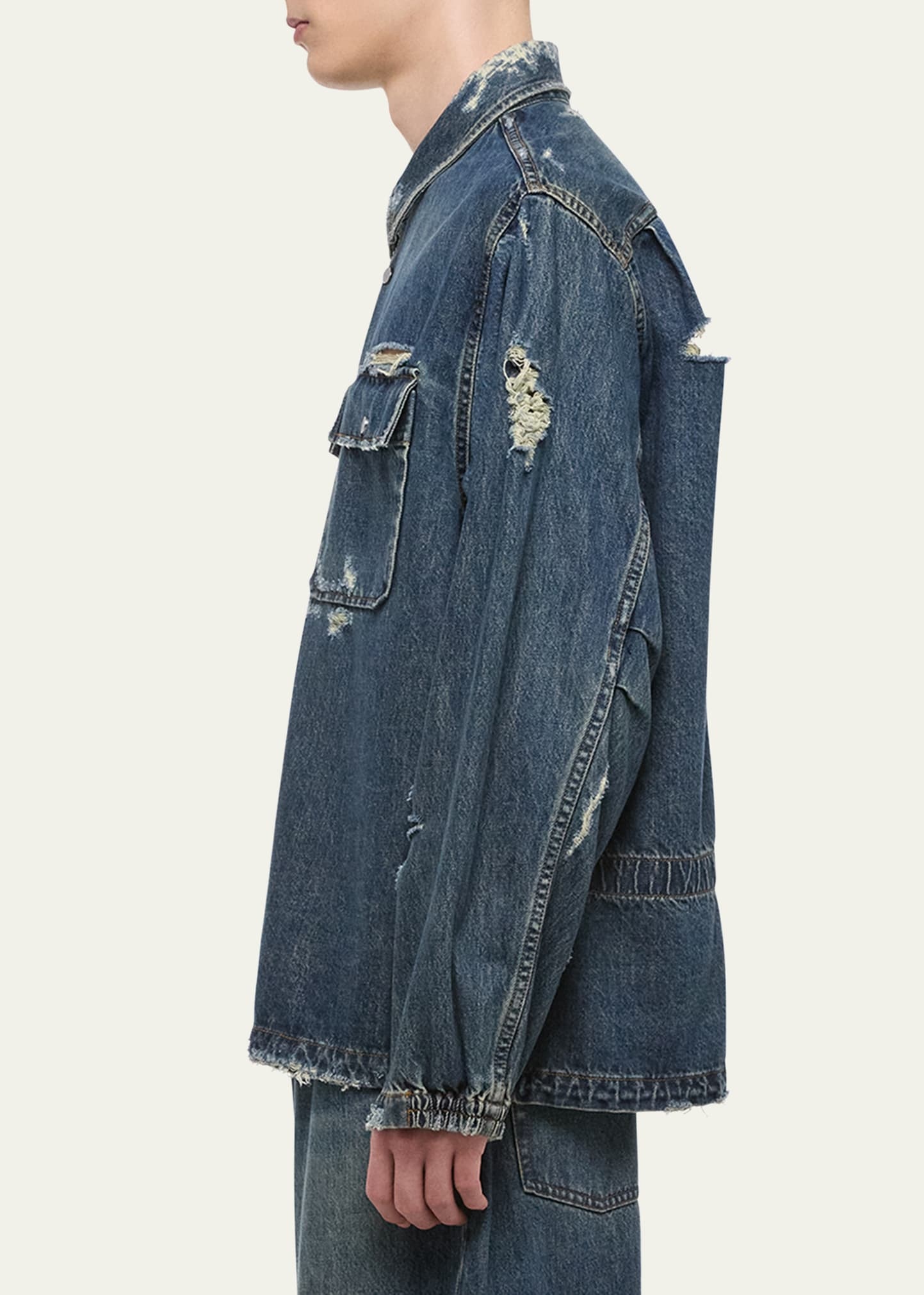 Men's Distressed Denim Uniform Shirt - 4