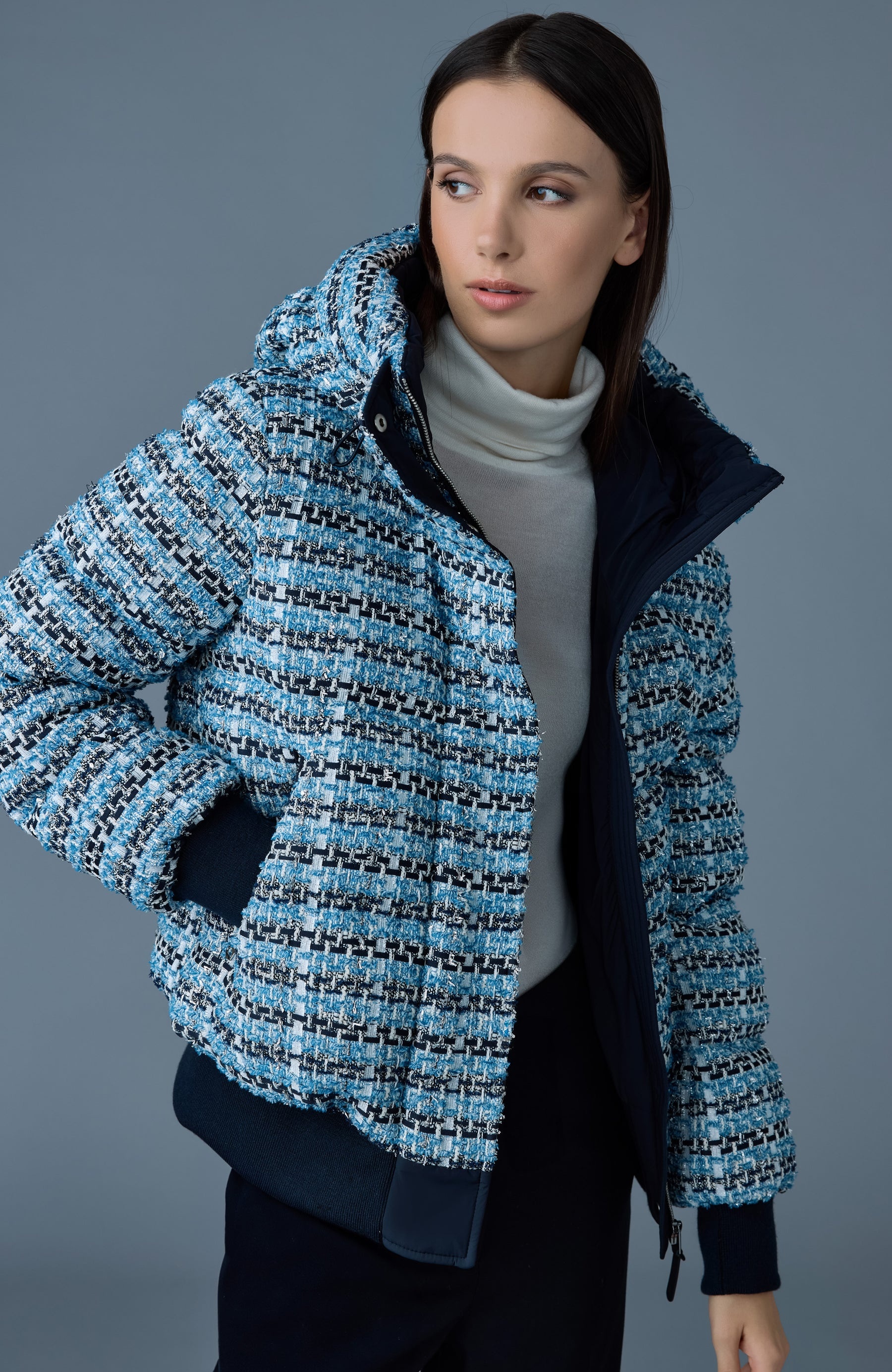 SHIRLEY-TW Mix Media Tweed quilted down jacket - 6