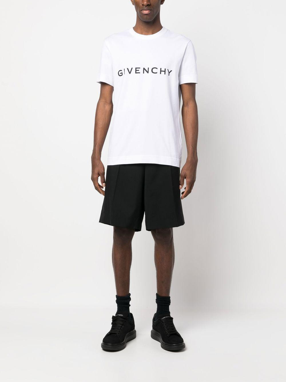 White cotton jersey slim-fit T-shirt with Givenchy Archetype print at front. - 2