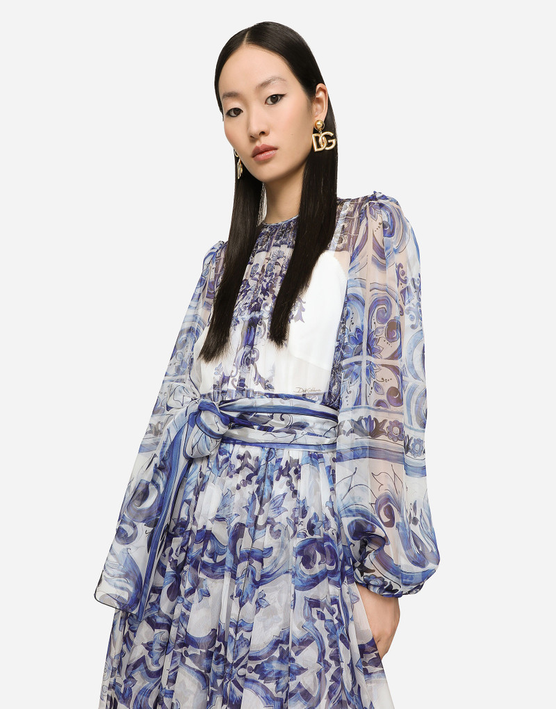 Majolica Print Chiffon Midi Dress 4