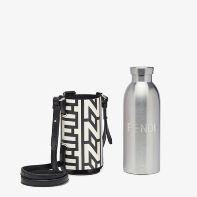 FENDI Thermal flask in black brushed steel, with engraved FENDI ROMA lettering and FF branded lid. Cylindr outlook