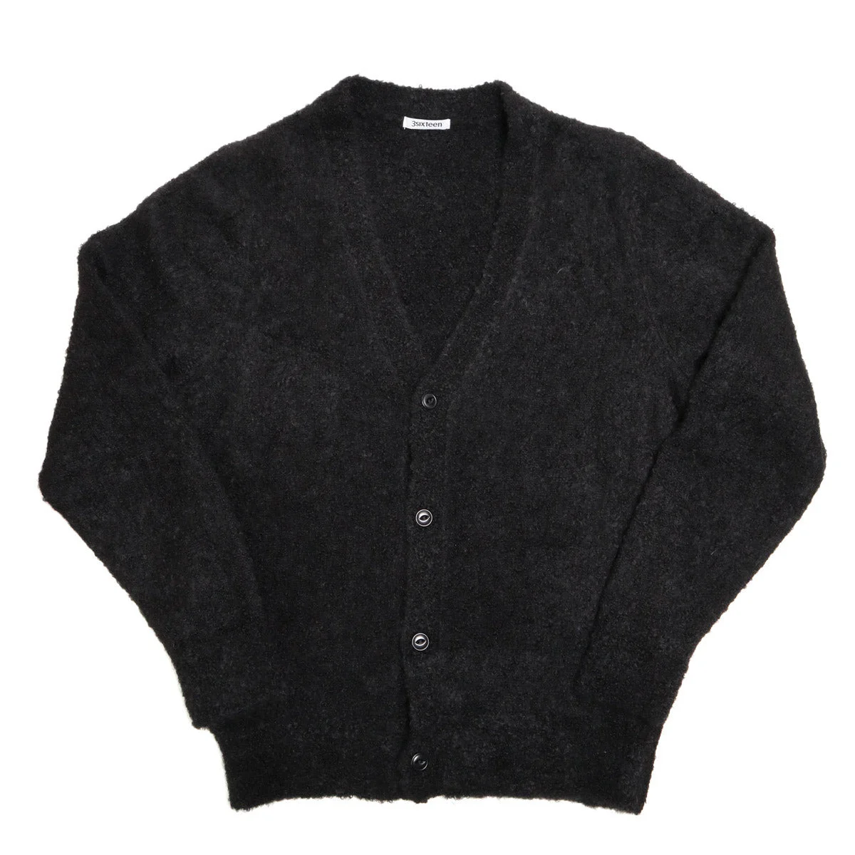 V-Neck Cardigan Black Boucle Alpaca - 1