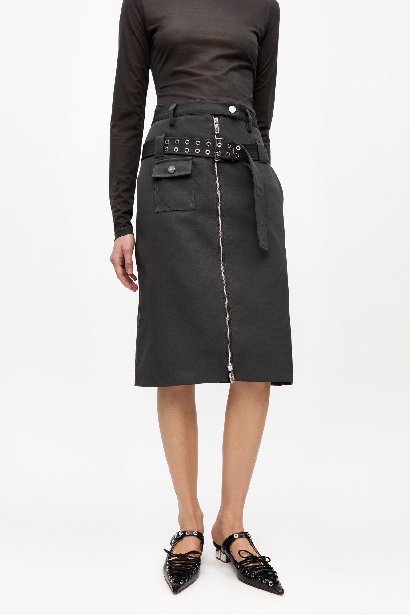 BLACK HEAVY TWILL MIDI SKIRT - 3