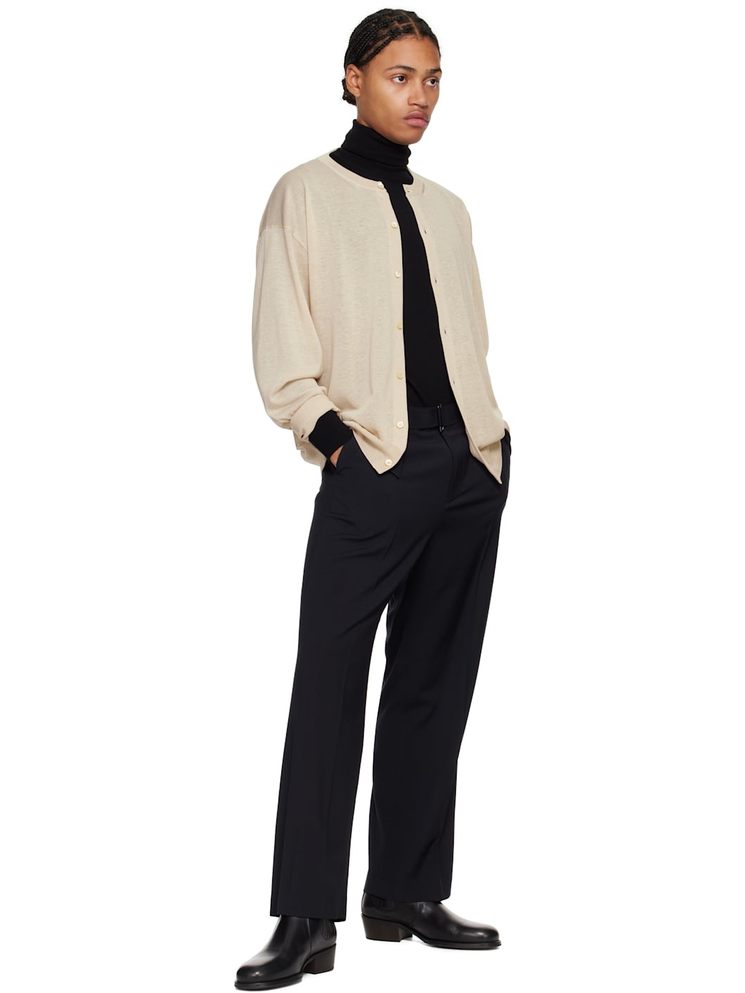 Navy Wool Belted Trousers - 4