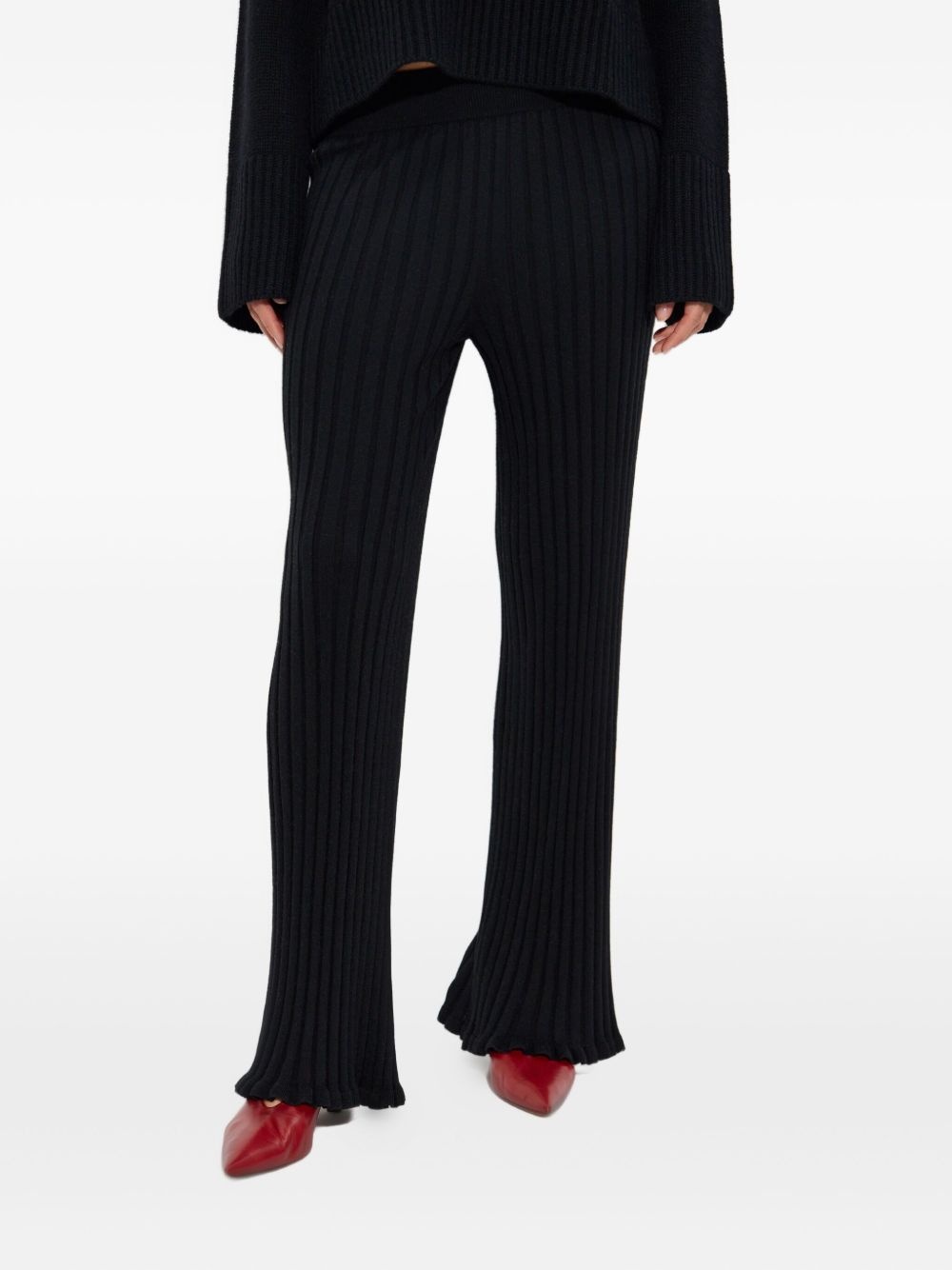 ribbed-knit flared trousers - 3