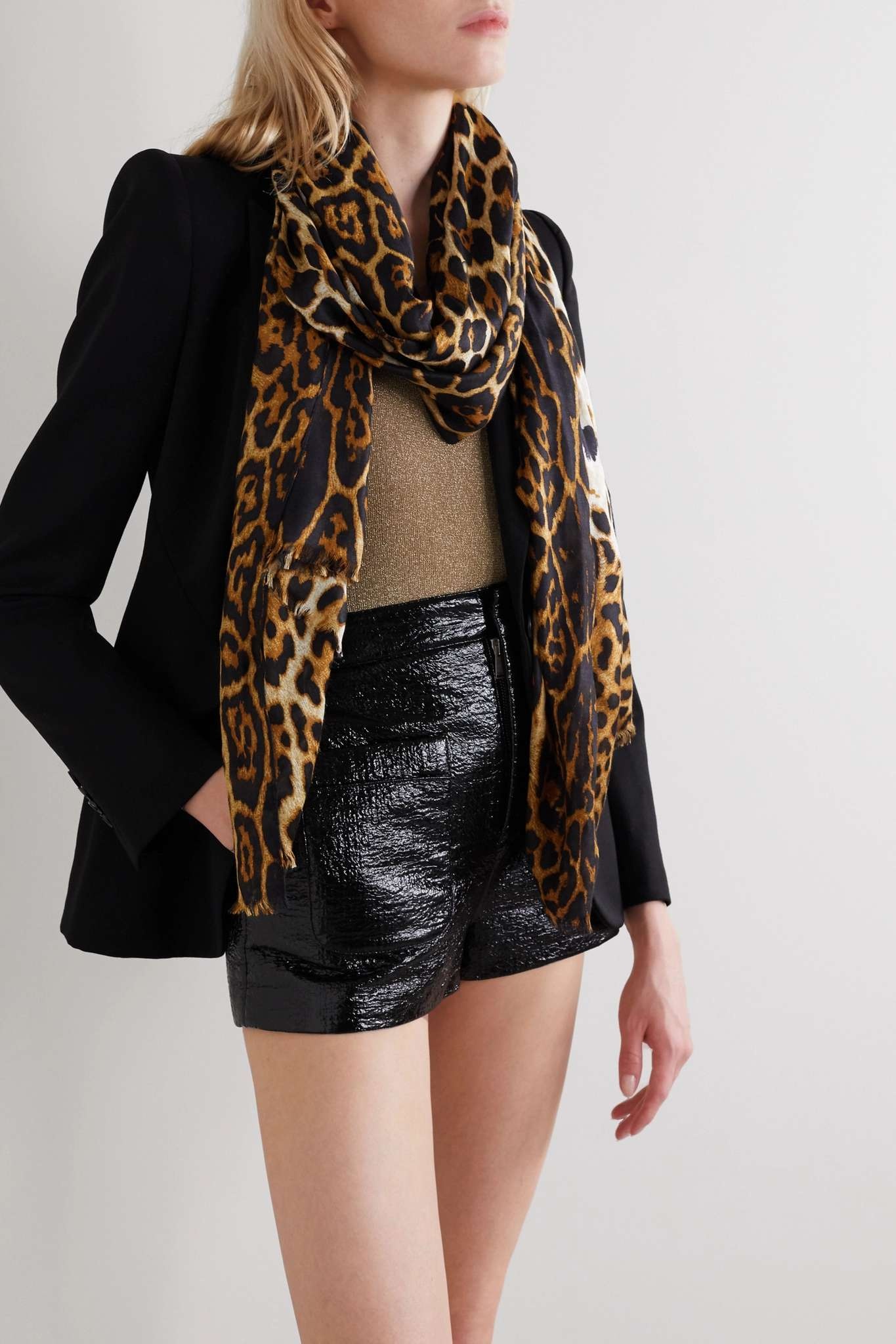 Fringed leopard-print silk scarf - 4