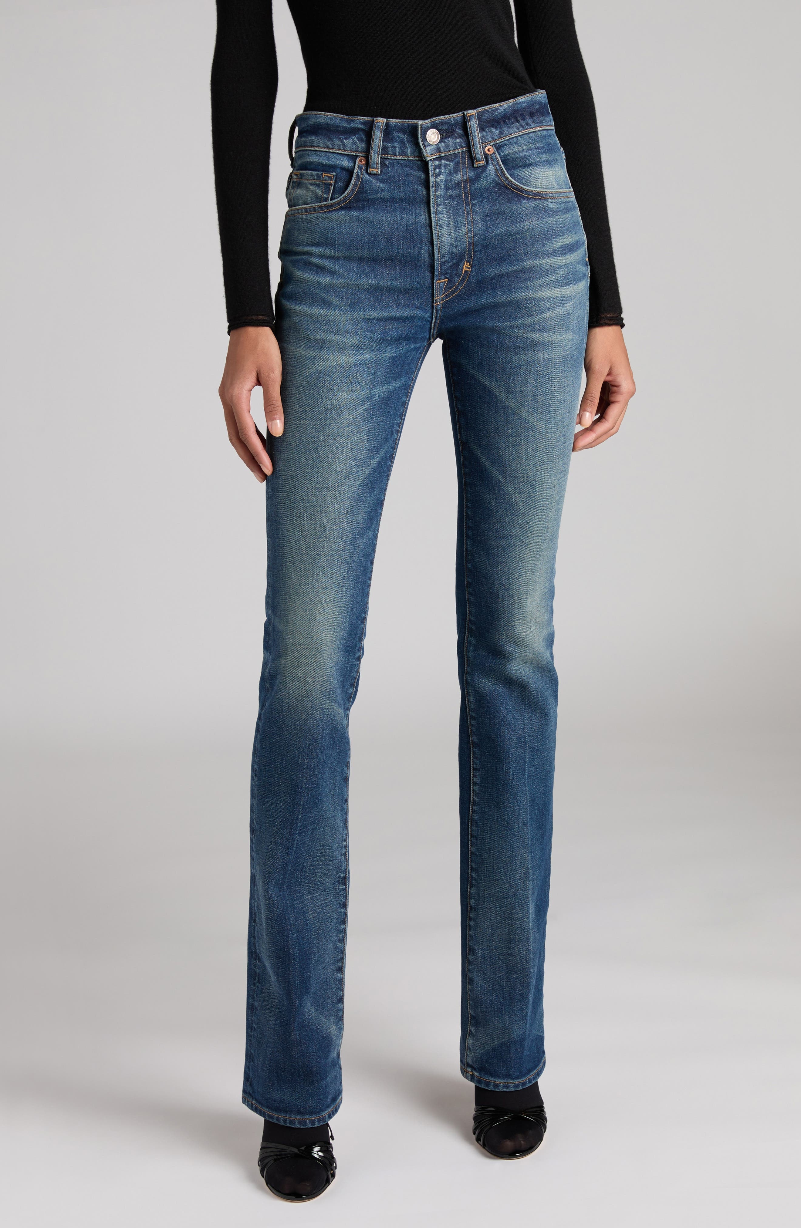 TOM FORD Stonewashed Bootcut Jeans in Hb772 Mid Blue at Nordstrom - 1