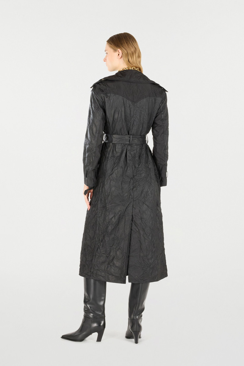 Long Crinkle-Effect Trench Coat 4