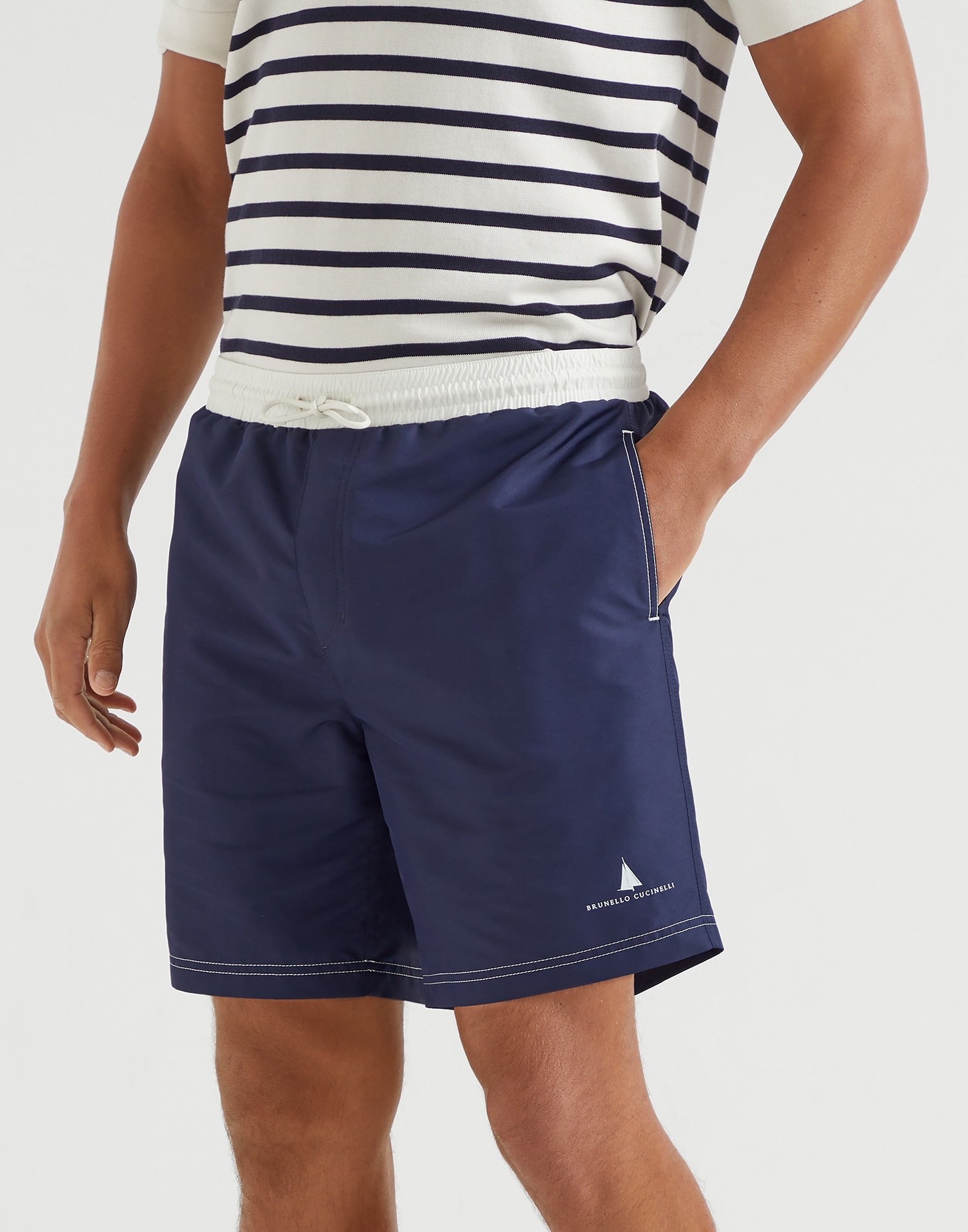 Nylon swim shorts with contrast details and print - 1