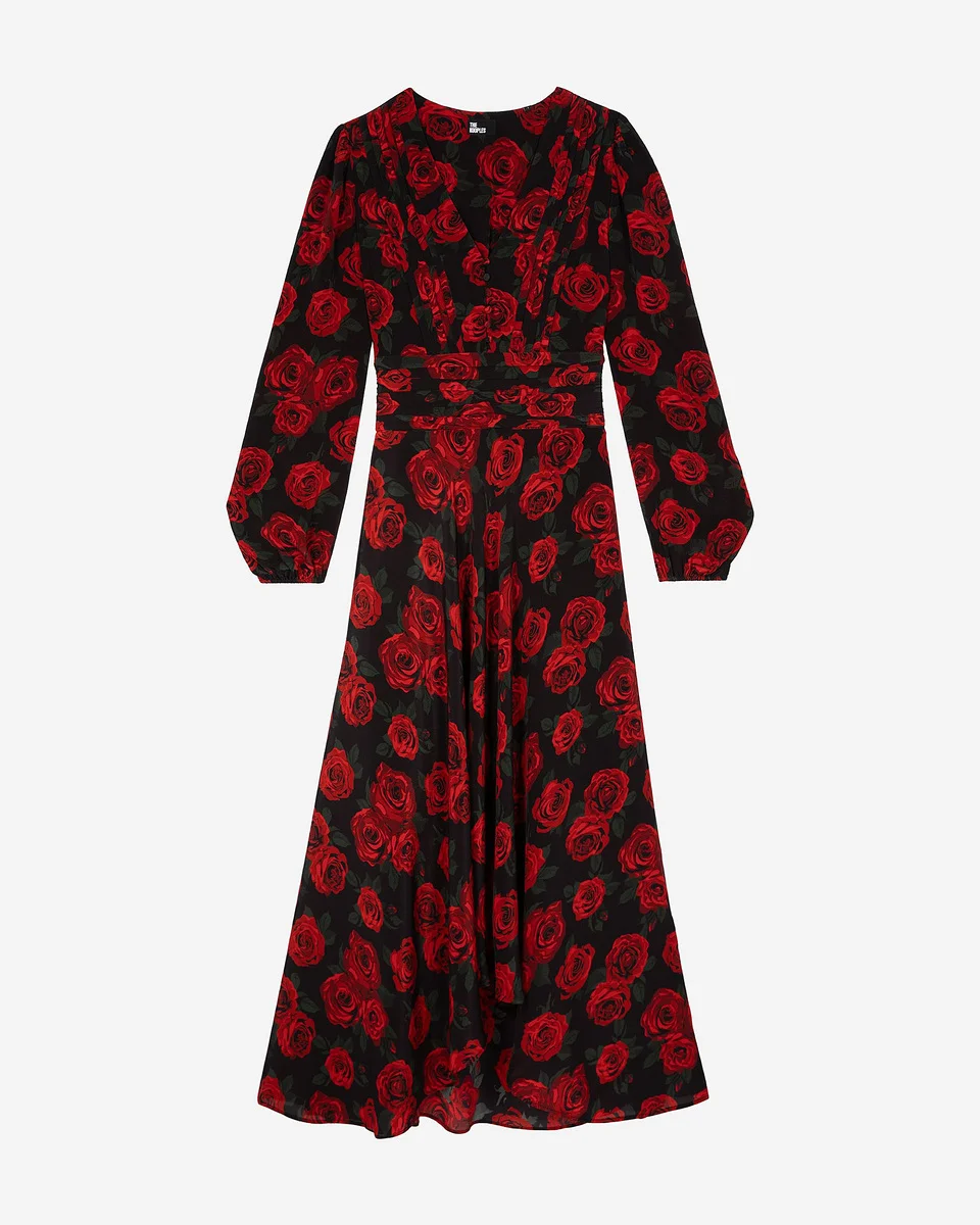 RED FLORAL PRINT MAXI DRESS - 1
