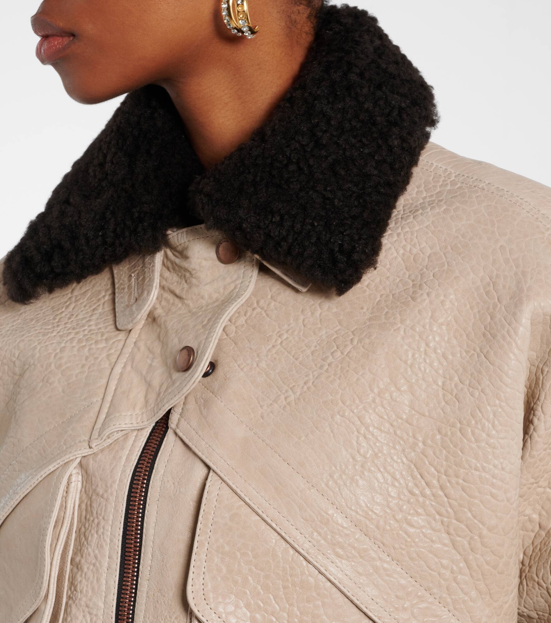 Shearling-trimmed leather jacket - 5