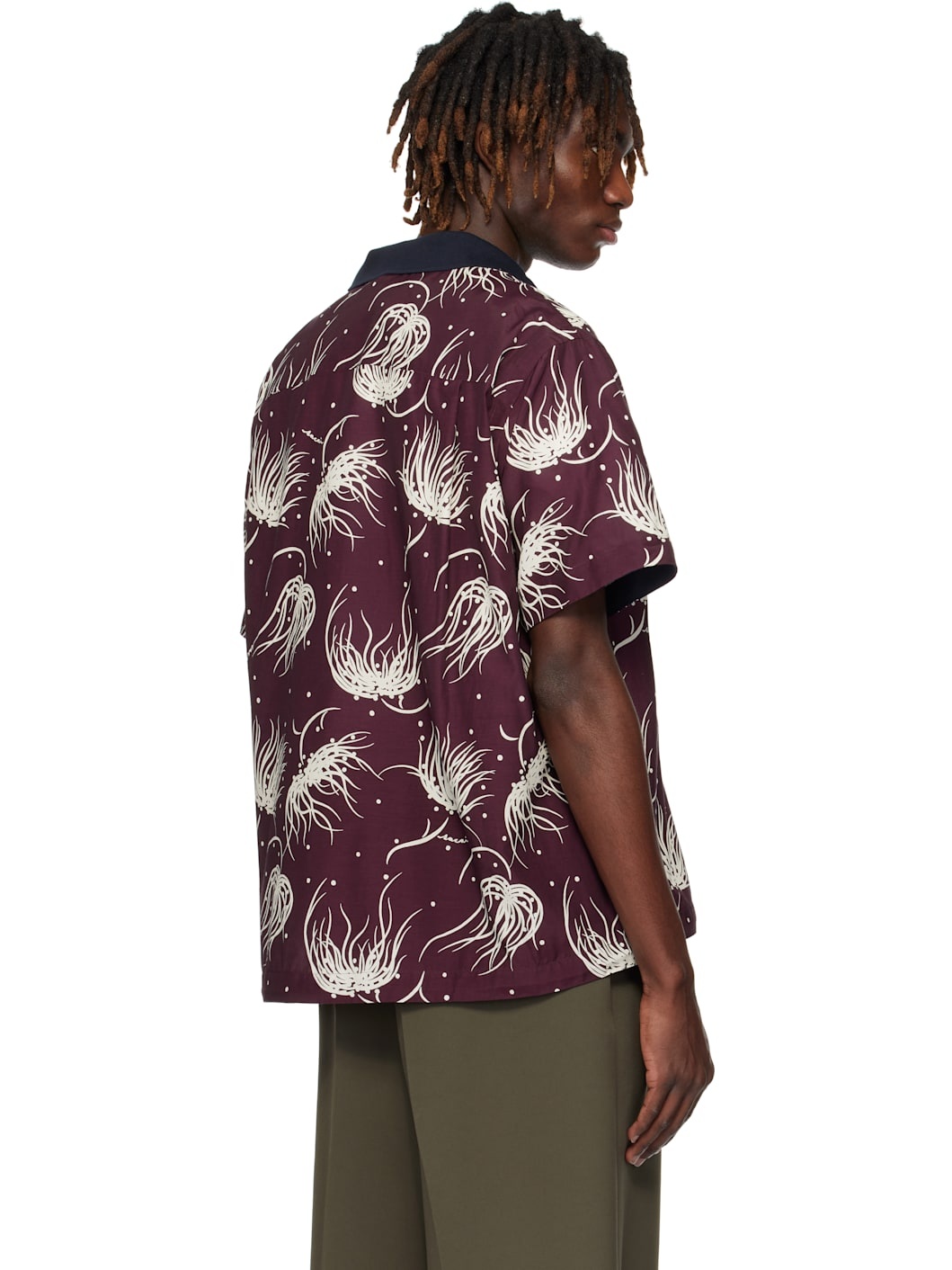 Burgundy Dot Flower Print Polo - 3