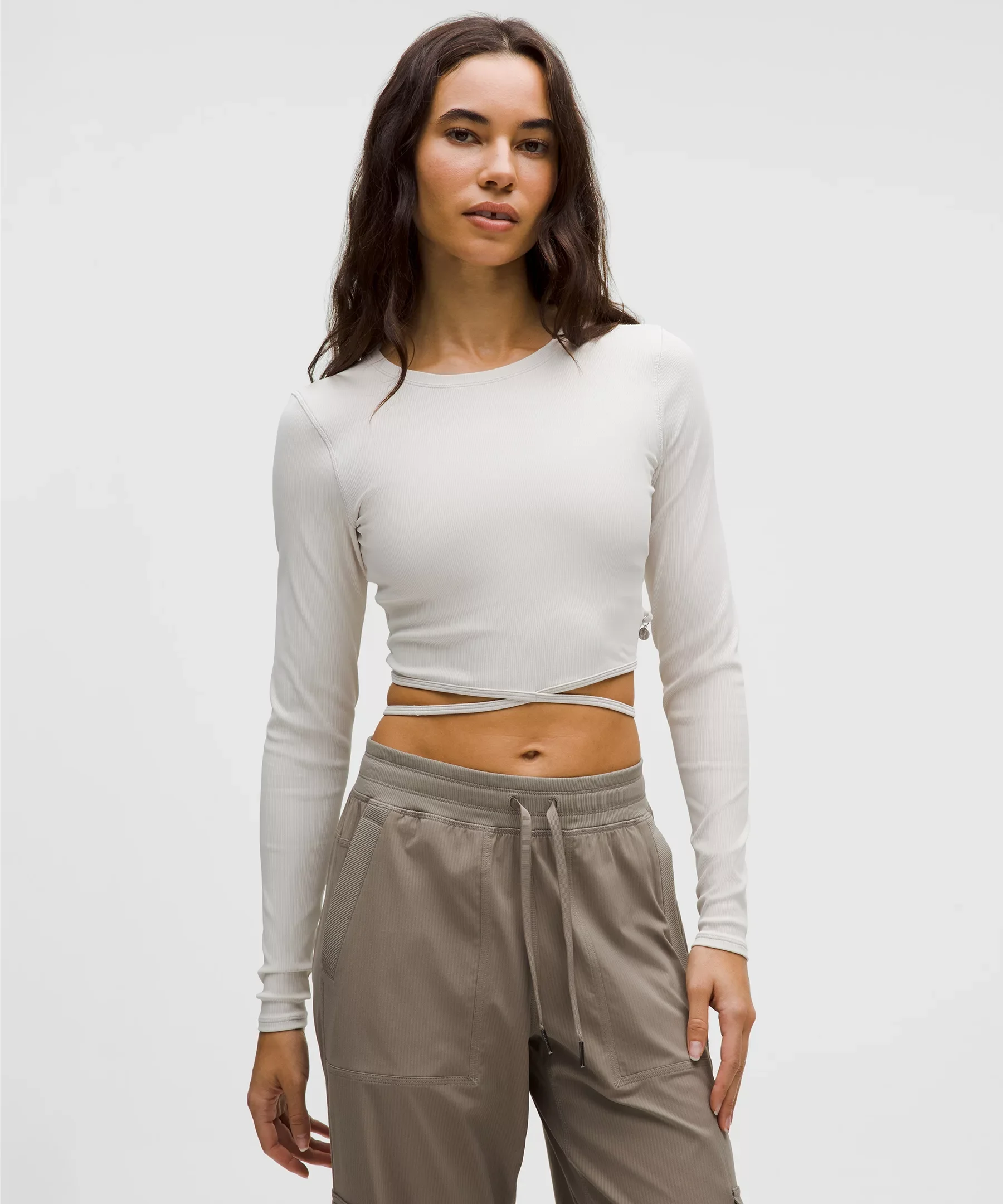 Logo Charm Ribbed Waist-Tie Long-Sleeve Shirt - 1
