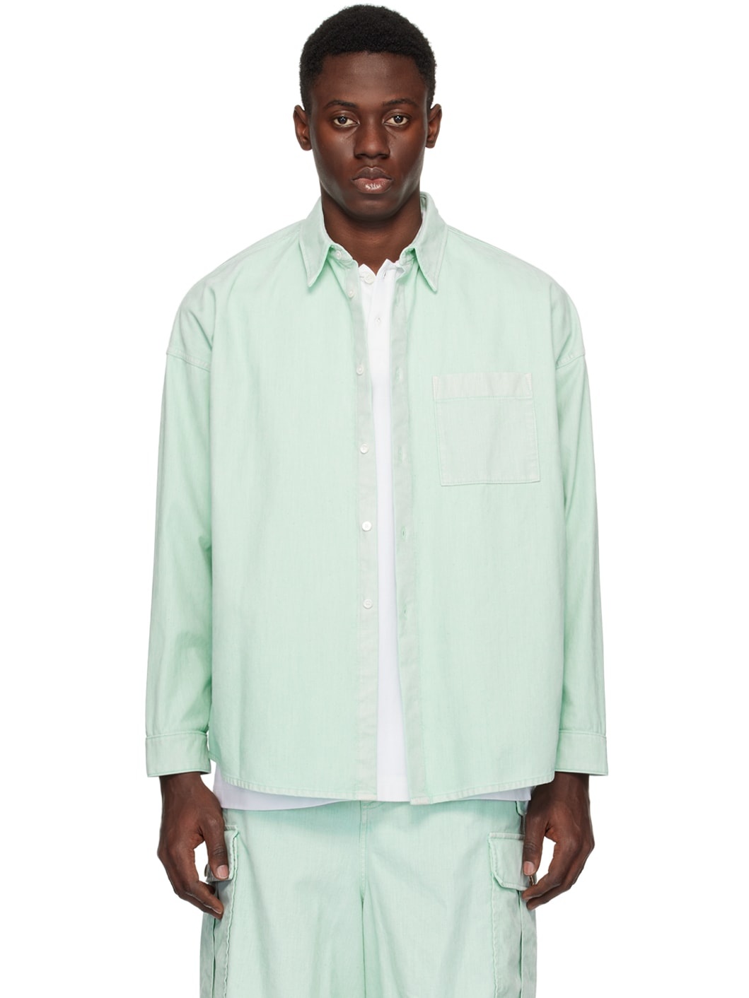 Blue Garment-Dyed Denim Shirt - 1