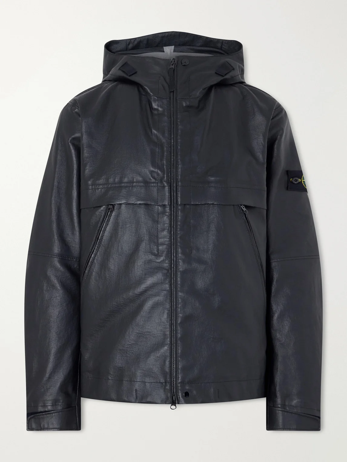 Logo-Appliquéd Leather Hooded Jacket - 1