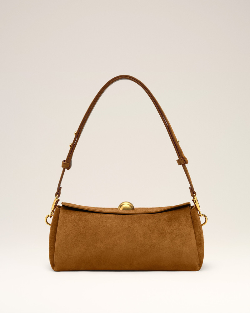 BROWN SUEDE LEATHER CARROUSEL BAG 1