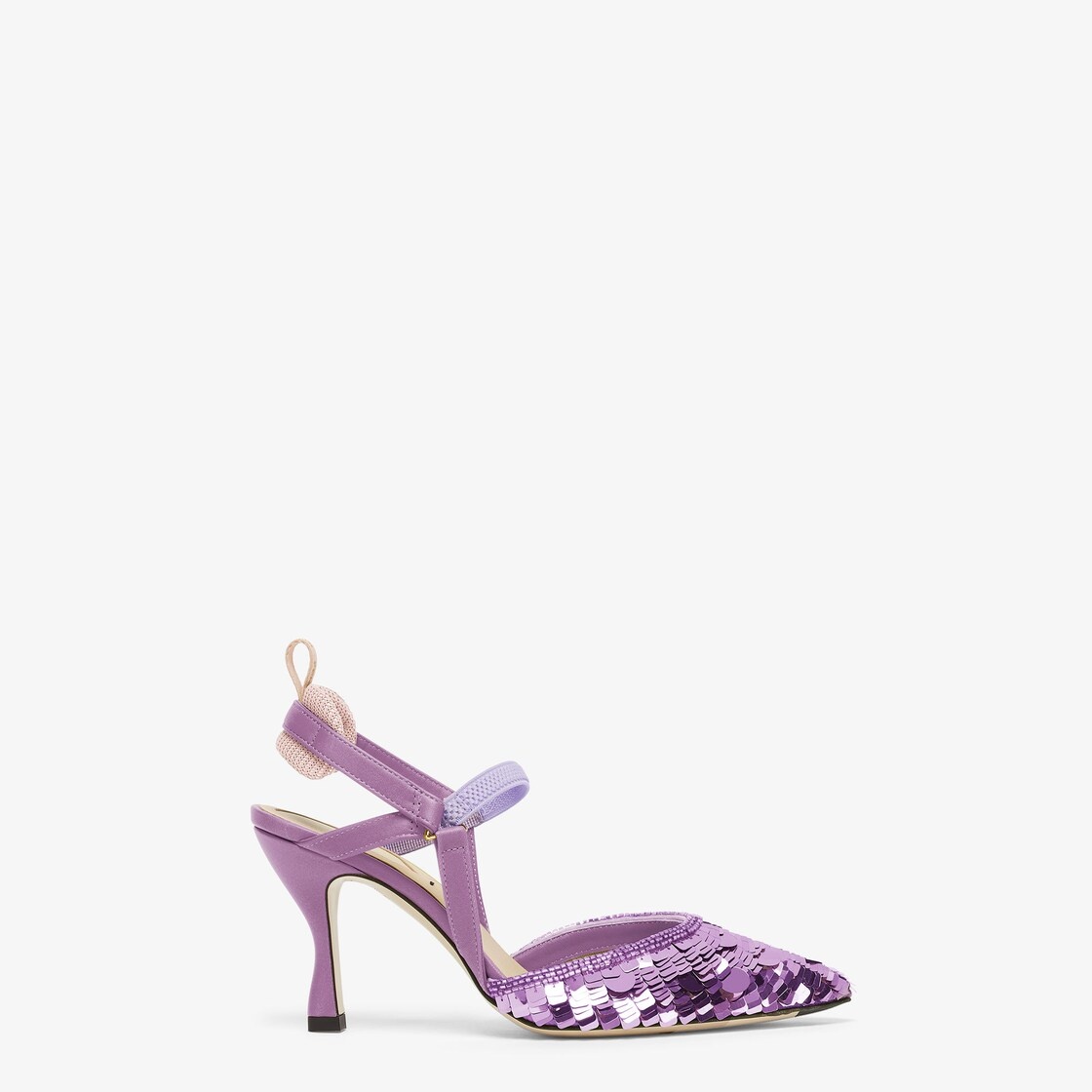 Purple sequin high-heeled slingbacks - 1