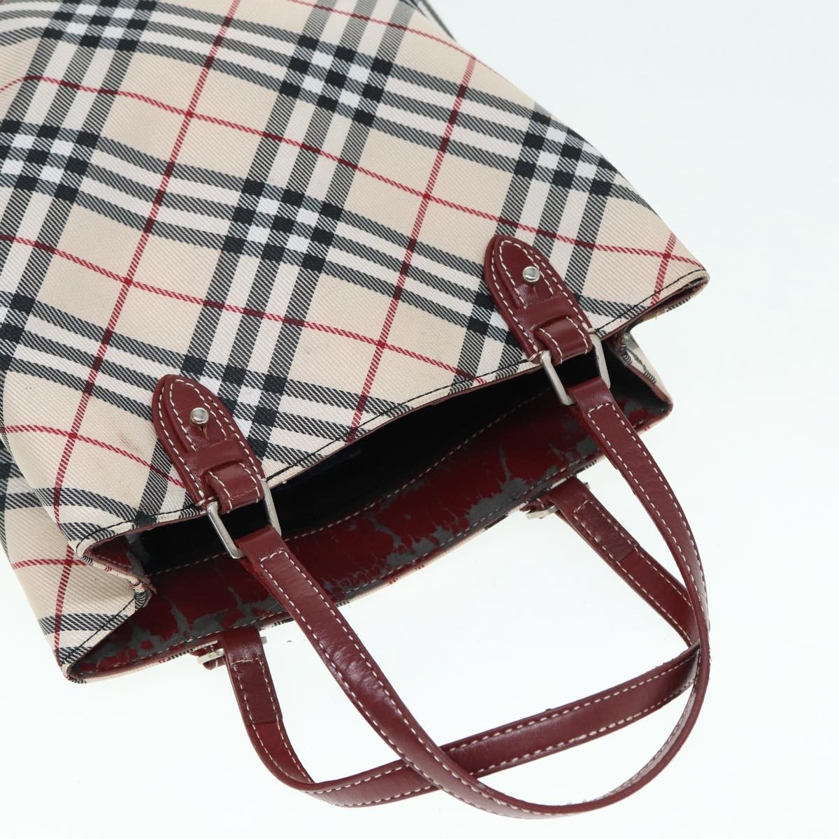 Burberry Nova Check Blue Label Hand Bag Nylon Beige Red - 6