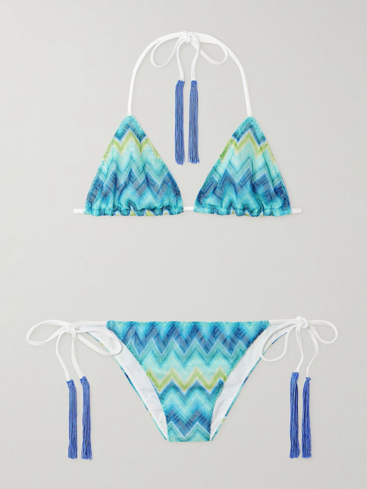 Mare fringed striped crochet-knit triangle bikini Turquoise - 1