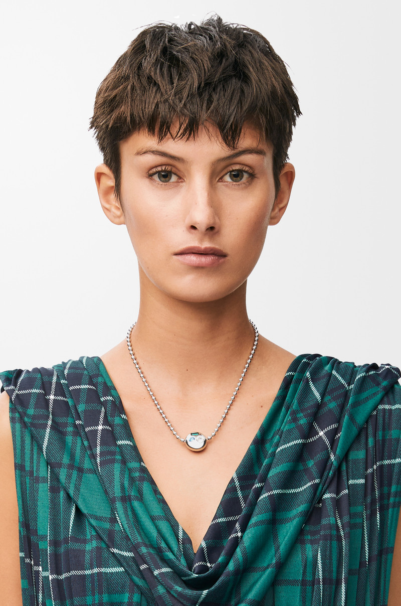 Loewe Anagram Pebble necklace in sterling silver and crystals outlook