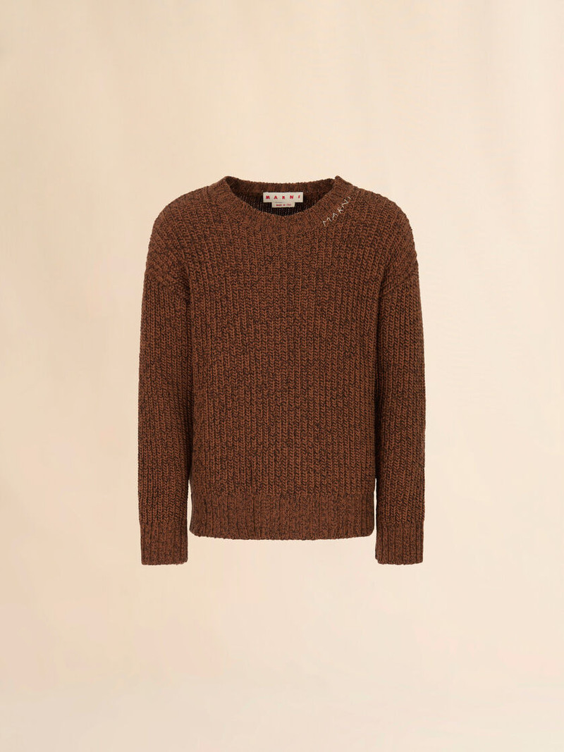 BROWN MOULINÉ WOOL SWEATER WITH MARNI MENDING 1