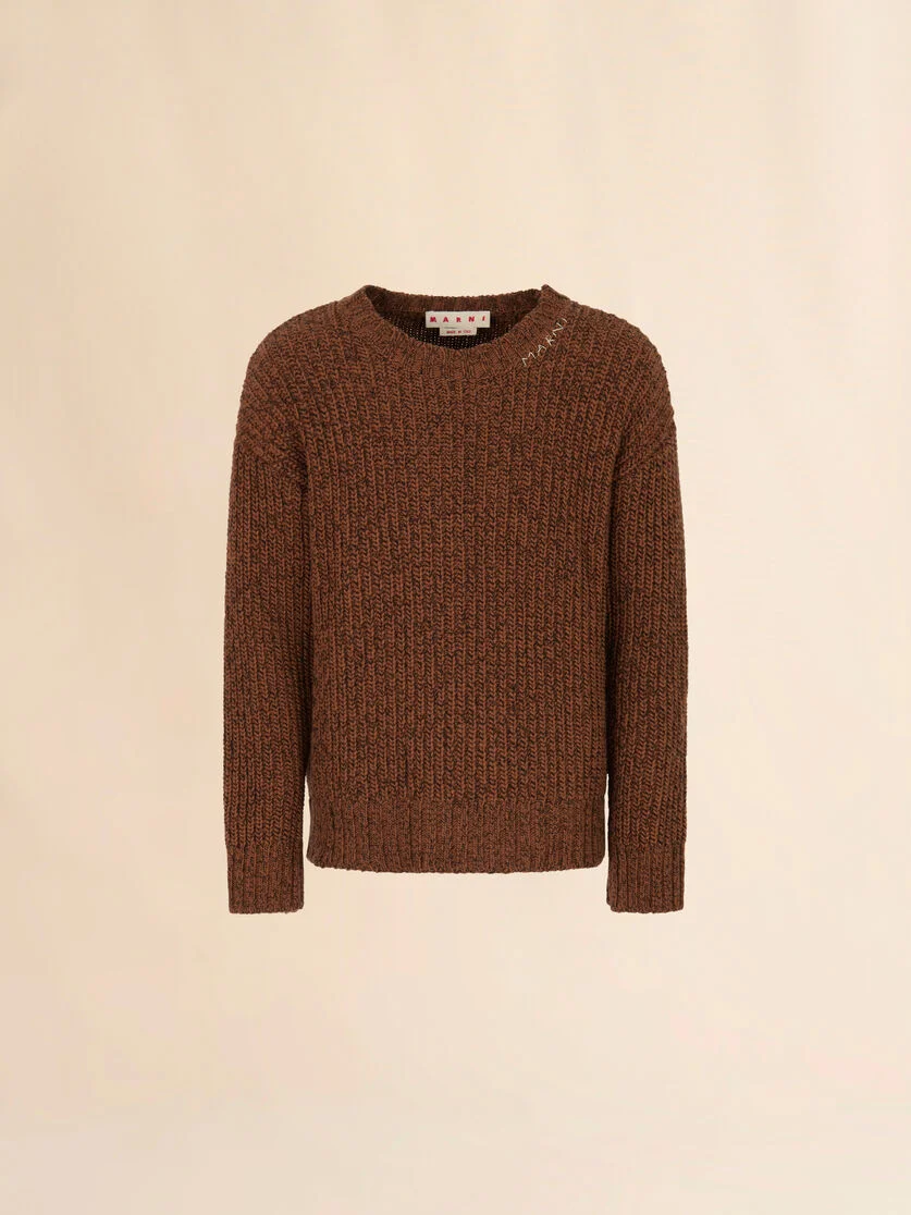 BROWN MOULINÉ WOOL SWEATER WITH MARNI MENDING - 1