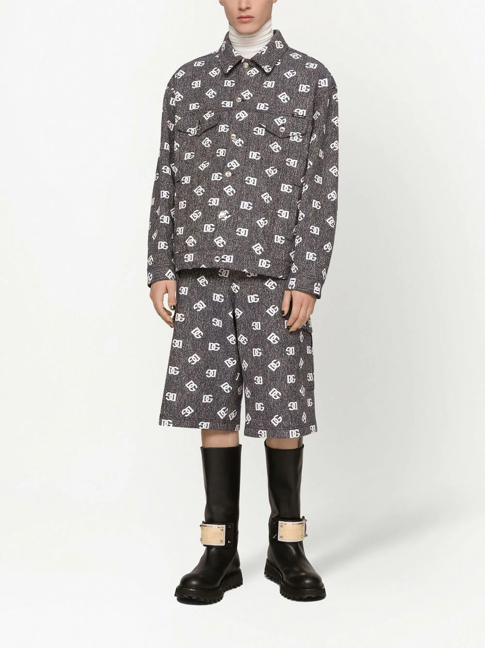 logo-print denim cargo shorts - 3