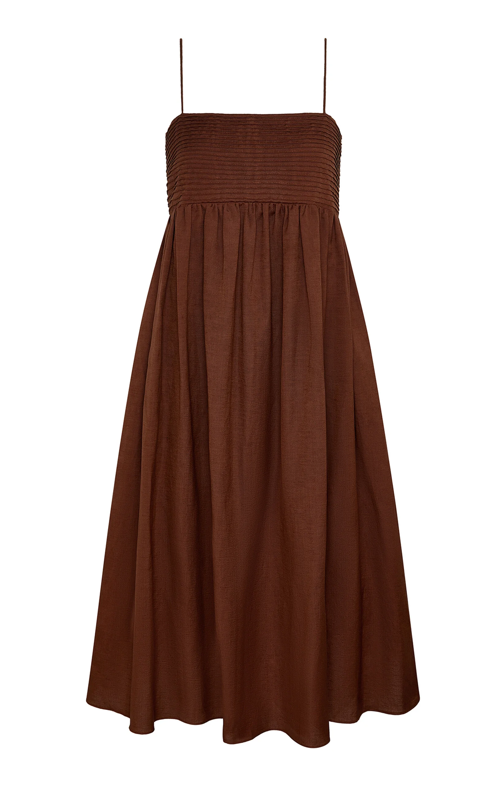 Pintuck Linen-Blend Midi Dress brown - 1