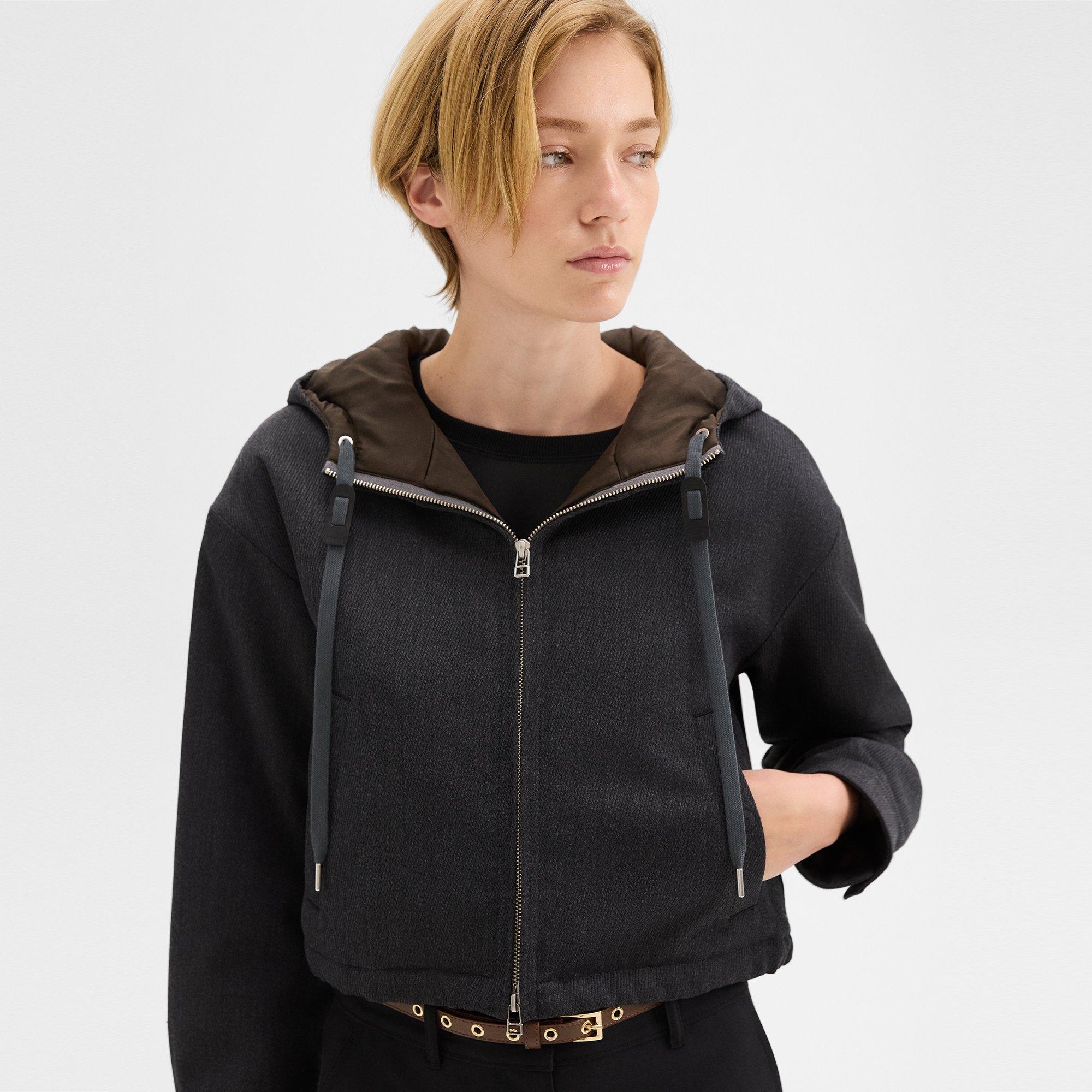 Cropped Zip-Up Hoodie in Wool-Blend Twill - 5