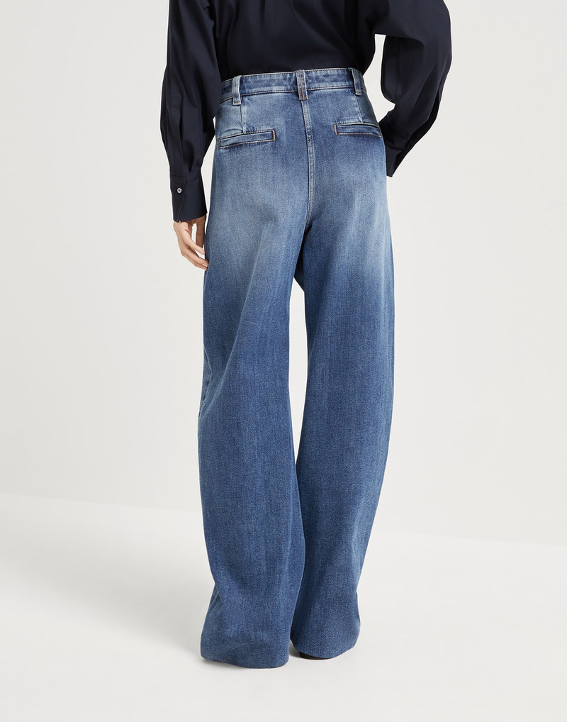 Brunello Cucinelli Comfort cotton denim loose curved trousers with monili outlook