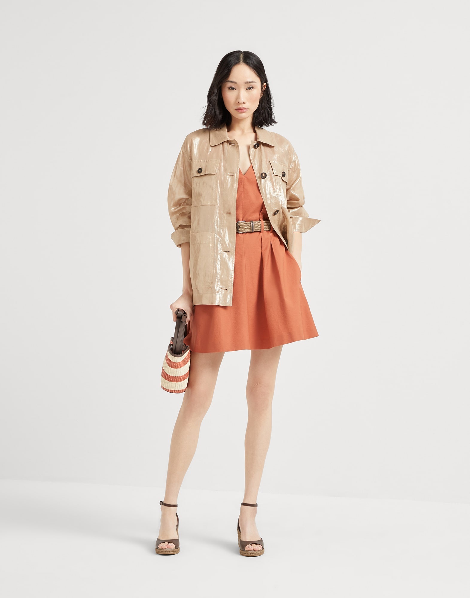 Techno cotton texture twill mini dress with rope and shiny loop belt - 5