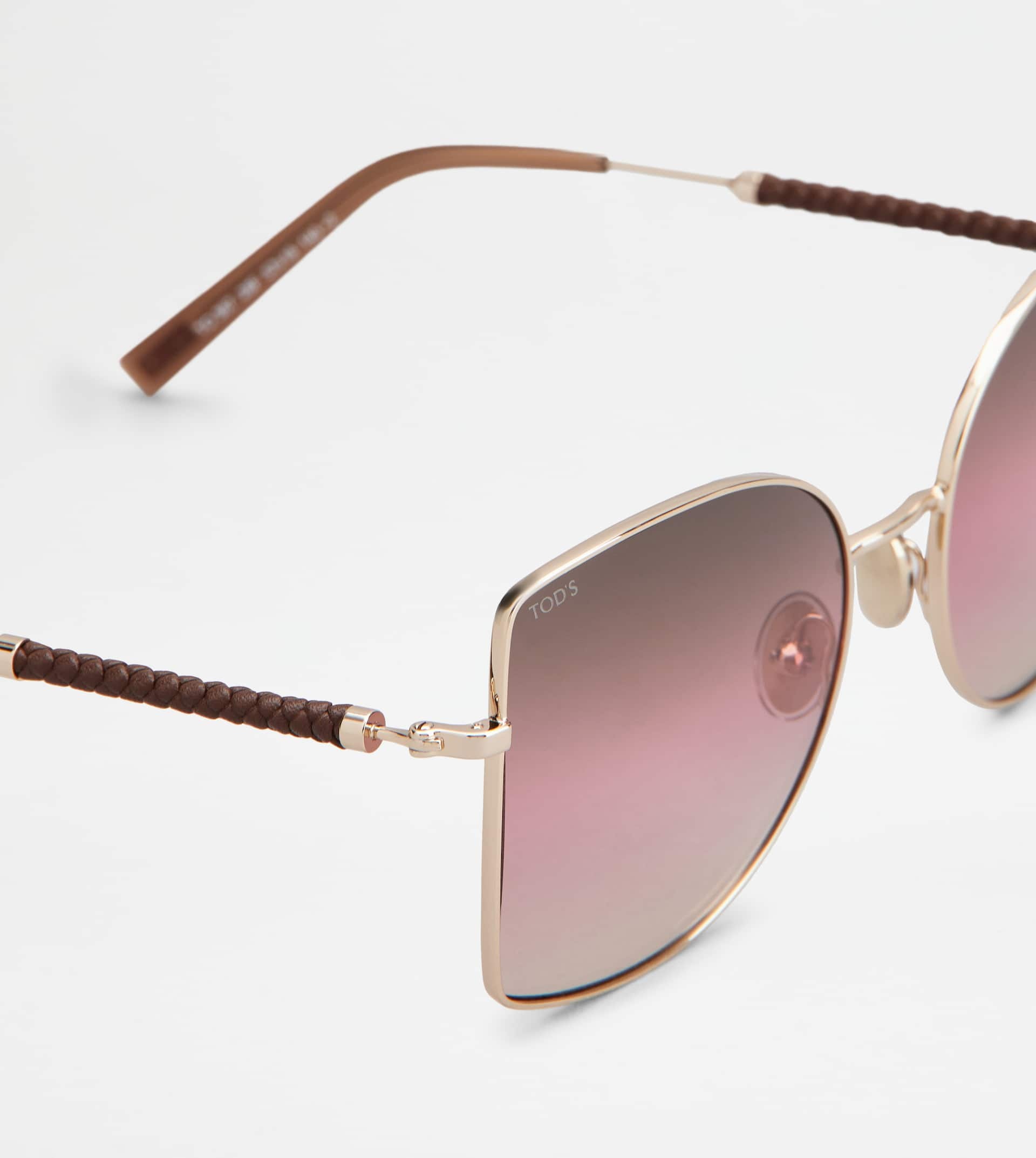 SUNGLASSES WITH TEMPLES IN LEATHER - GOLD - 4