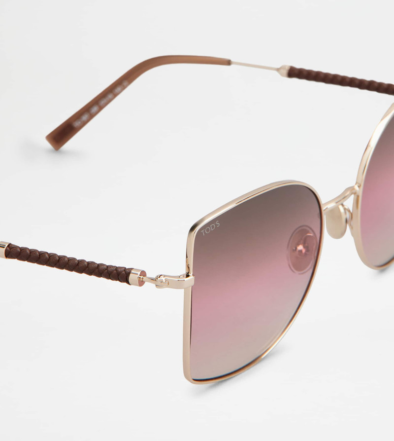 SUNGLASSES WITH TEMPLES IN LEATHER - GOLD 4