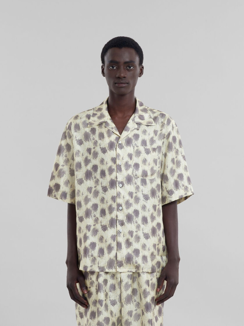 Marni LIGHT YELLOW SILK BOWLING SHIRT WITH CRAYON LEOPARD PRINT outlook