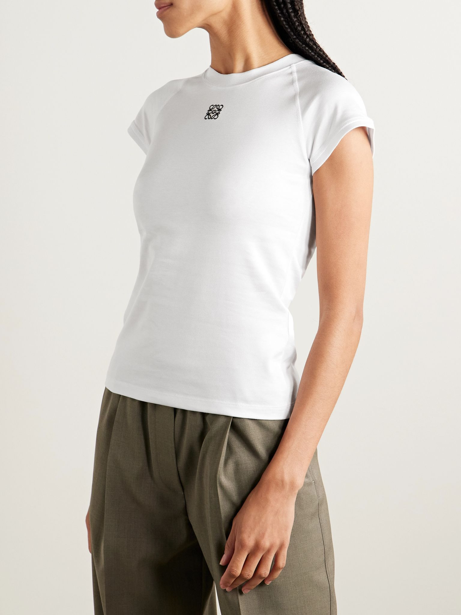 Anagram embroidered cotton-blend jersey T-shirt White - 3
